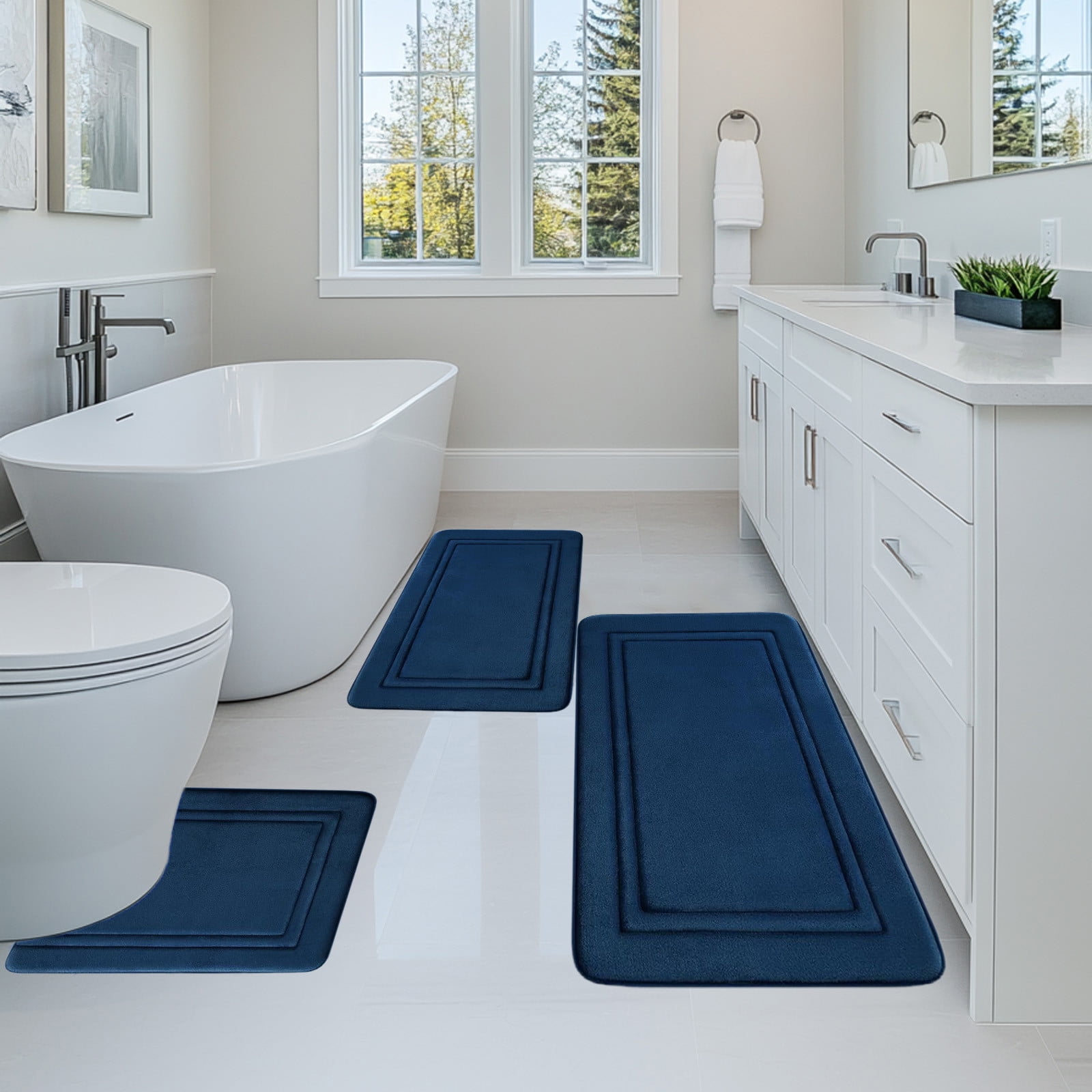 Tyidzon Bathroom Rugs Sets 3 Piece, Bath Mat Universal Soft Comfortable Water Absorption Non Slip Machine Washable Easy Dry Bathroom Mat, Gray Blue - Image 8