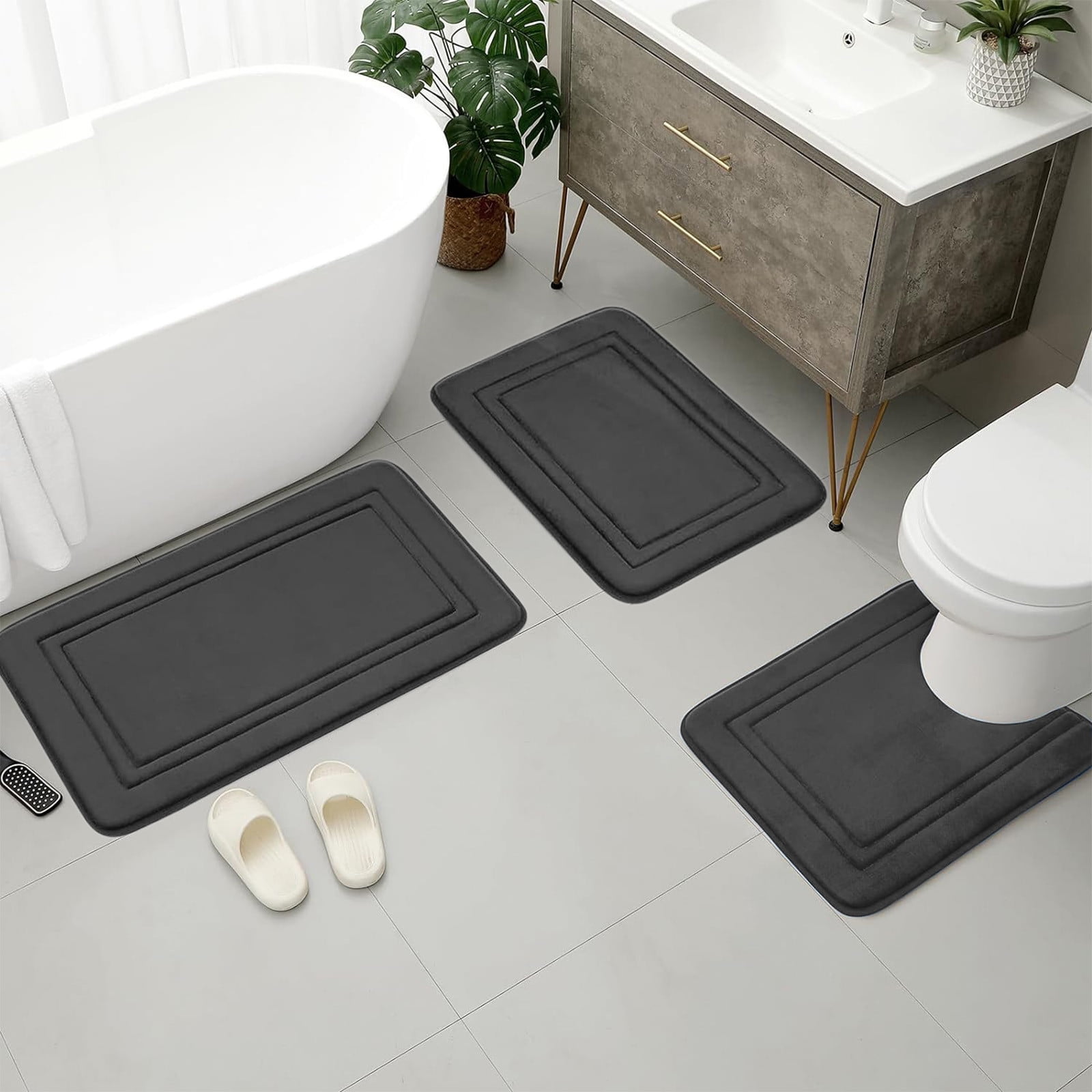 Tyidzon Bathroom Rugs Sets 3 Piece, Bath Mat Universal Soft Comfortable Water Absorption Non Slip Machine Washable Easy Dry Bathroom Mat Gray - Image 1