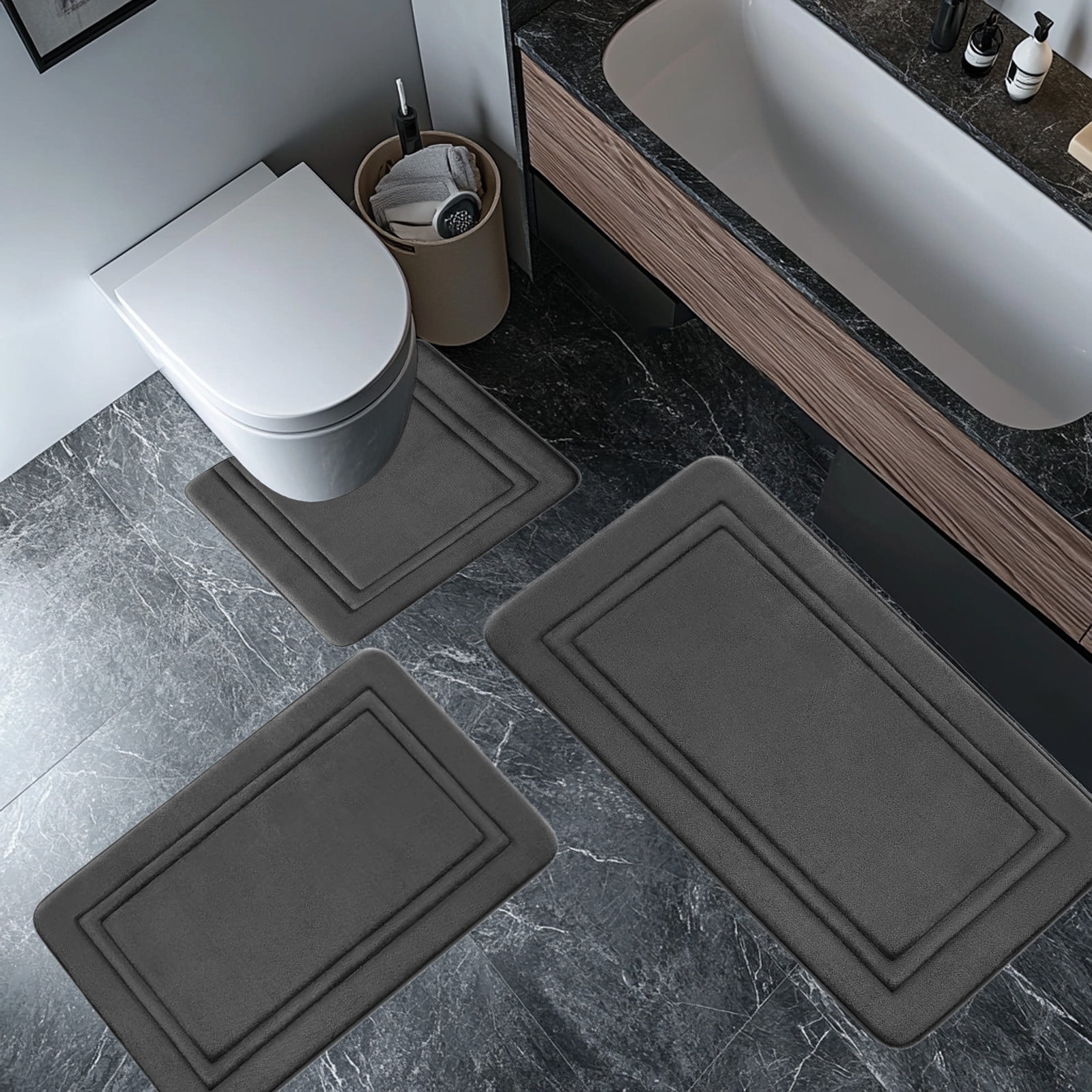 Tyidzon Bathroom Rugs Sets 3 Piece, Bath Mat Universal Soft Comfortable Water Absorption Non Slip Machine Washable Easy Dry Bathroom Mat Gray - Image 4