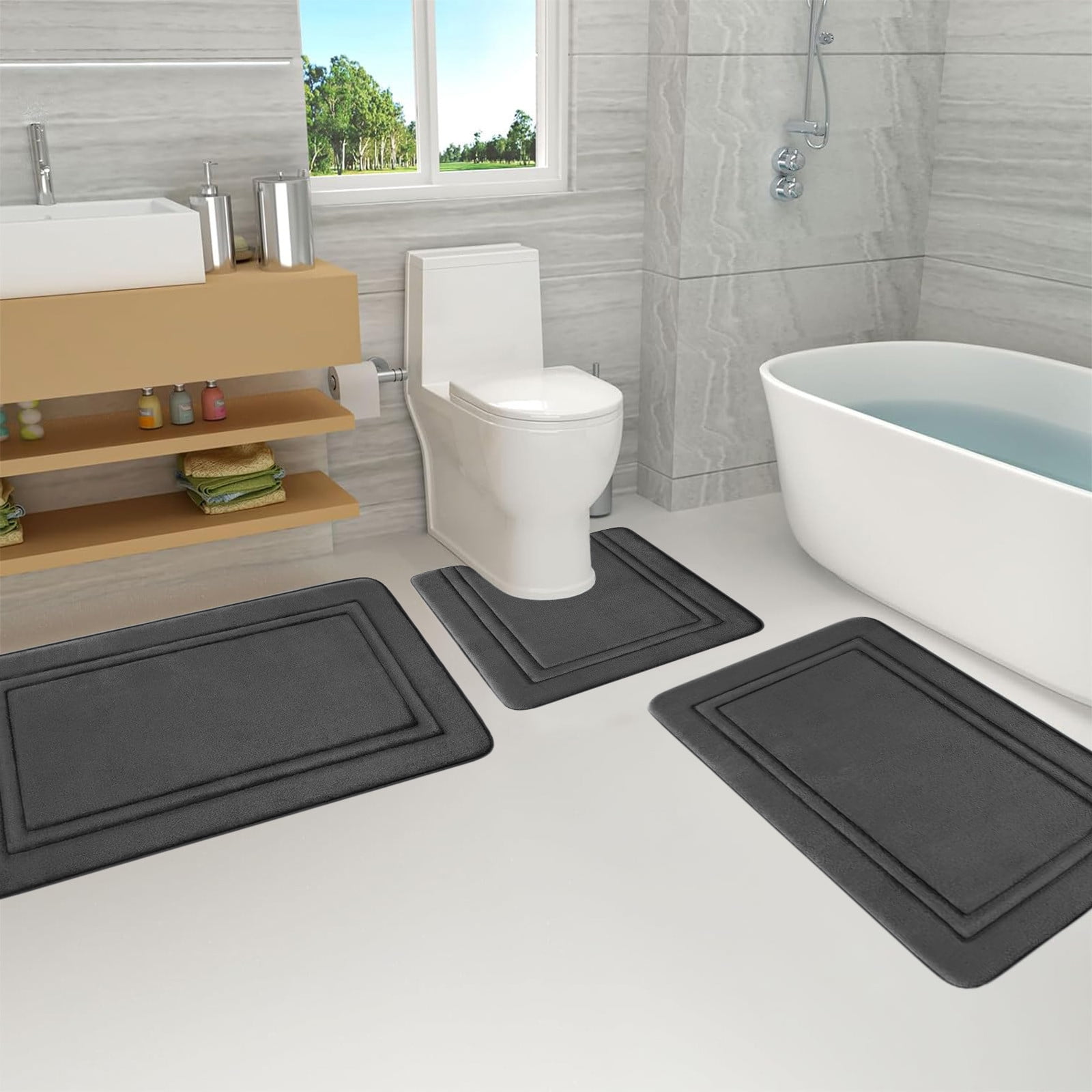 Tyidzon Bathroom Rugs Sets 3 Piece, Bath Mat Universal Soft Comfortable Water Absorption Non Slip Machine Washable Easy Dry Bathroom Mat Gray - Image 5