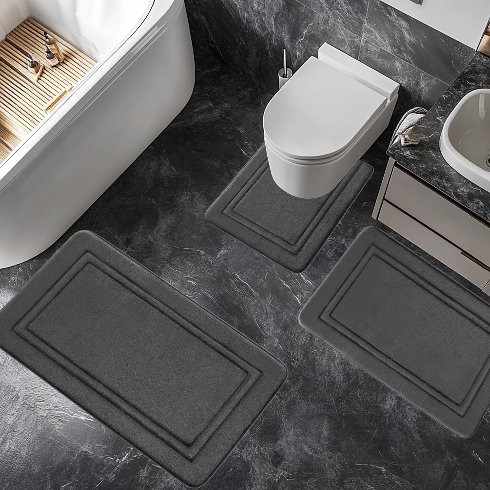 Tyidzon Bathroom Rugs Sets 3 Piece, Bath Mat Universal Soft Comfortable Water Absorption Non Slip Machine Washable Easy Dry Bathroom Mat Gray - Image 6