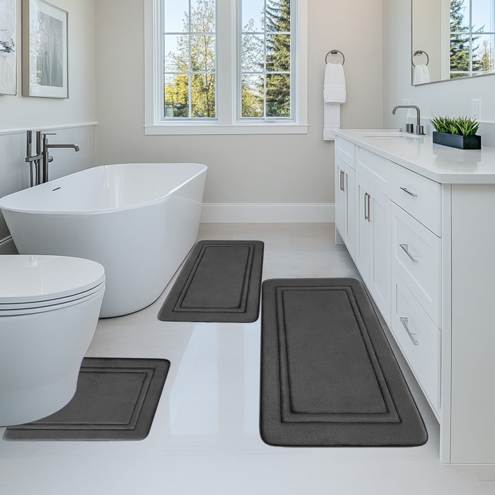 Tyidzon Bathroom Rugs Sets 3 Piece, Bath Mat Universal Soft Comfortable Water Absorption Non Slip Machine Washable Easy Dry Bathroom Mat Gray - Image 8