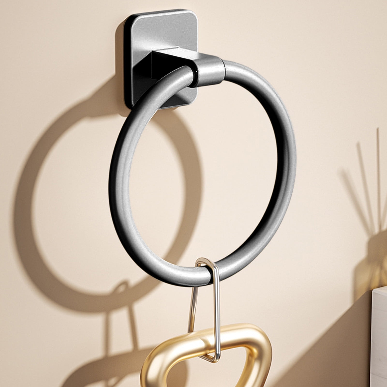 Tyidzon Towel Ring No Drill Bathroom Bathroom Towel Rack Round Towel Racks for Bathroom, Small Size Hand Towel Hanging Rod Rag Towel Rack Black - Image 5