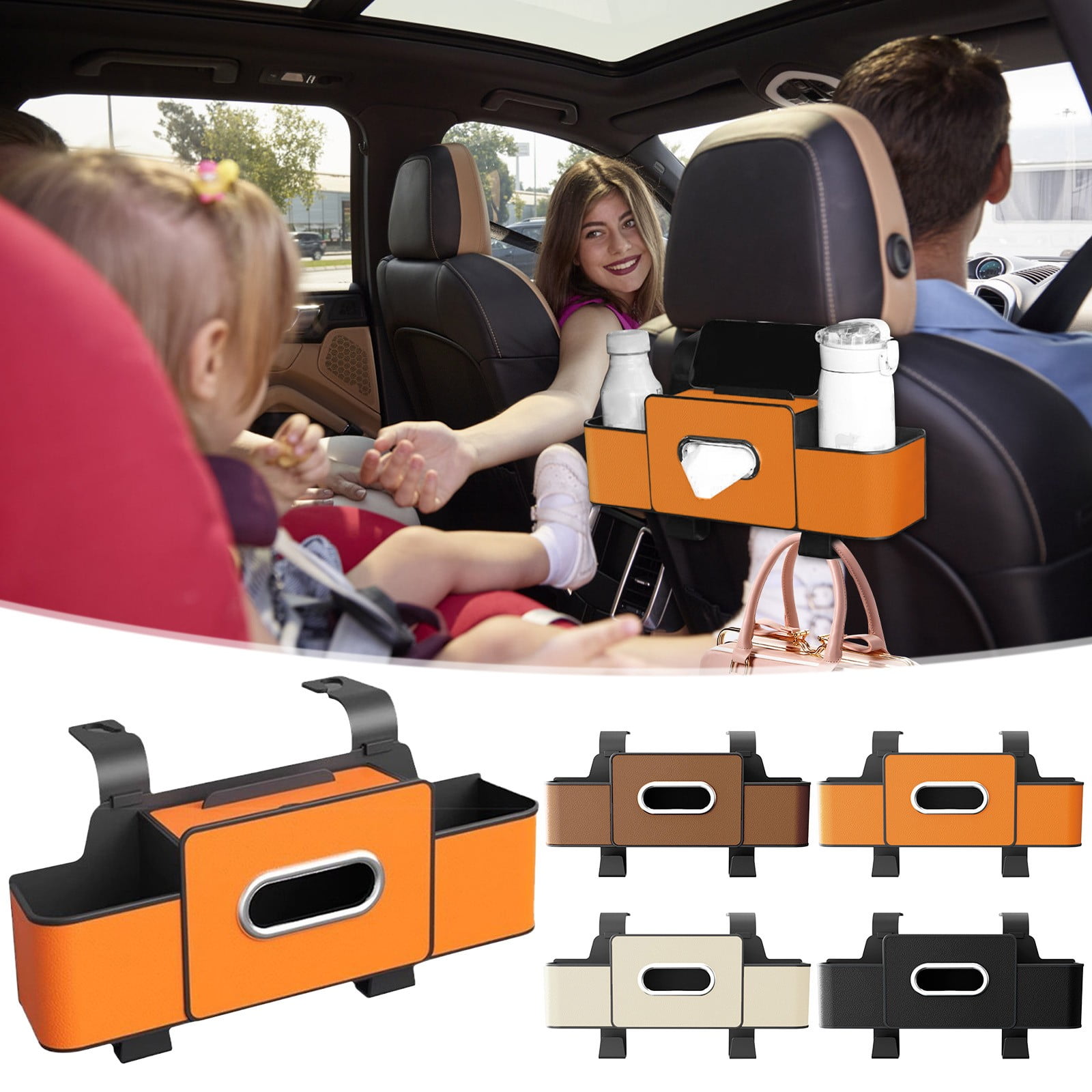 Tyidzon Backseat Cup Holder for Car Extra Multifunctional Drink Cup Holder Organizers with Tissue Storage Box for Car Travel Accessories Black - Image 1