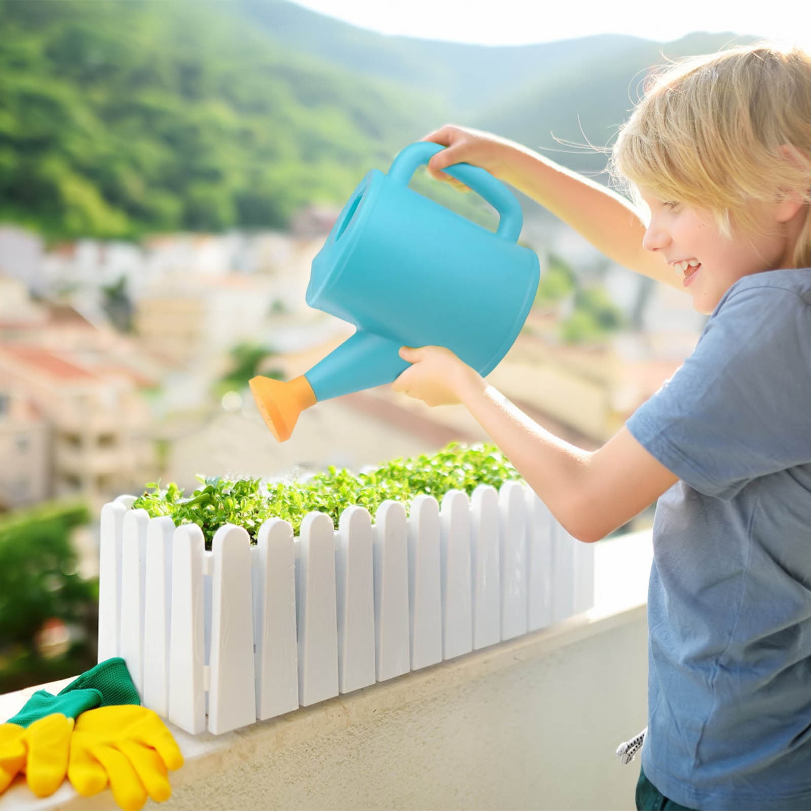 Dmlowu Watering Can 700ml Plastic Kids Watering Can Light-Weight Watering Can Indoor Plants for Artificial Plants Outdoor Garden Flowers Live Plants, Sturdy Gardening Watering Can for Kids Blue - Image 3
