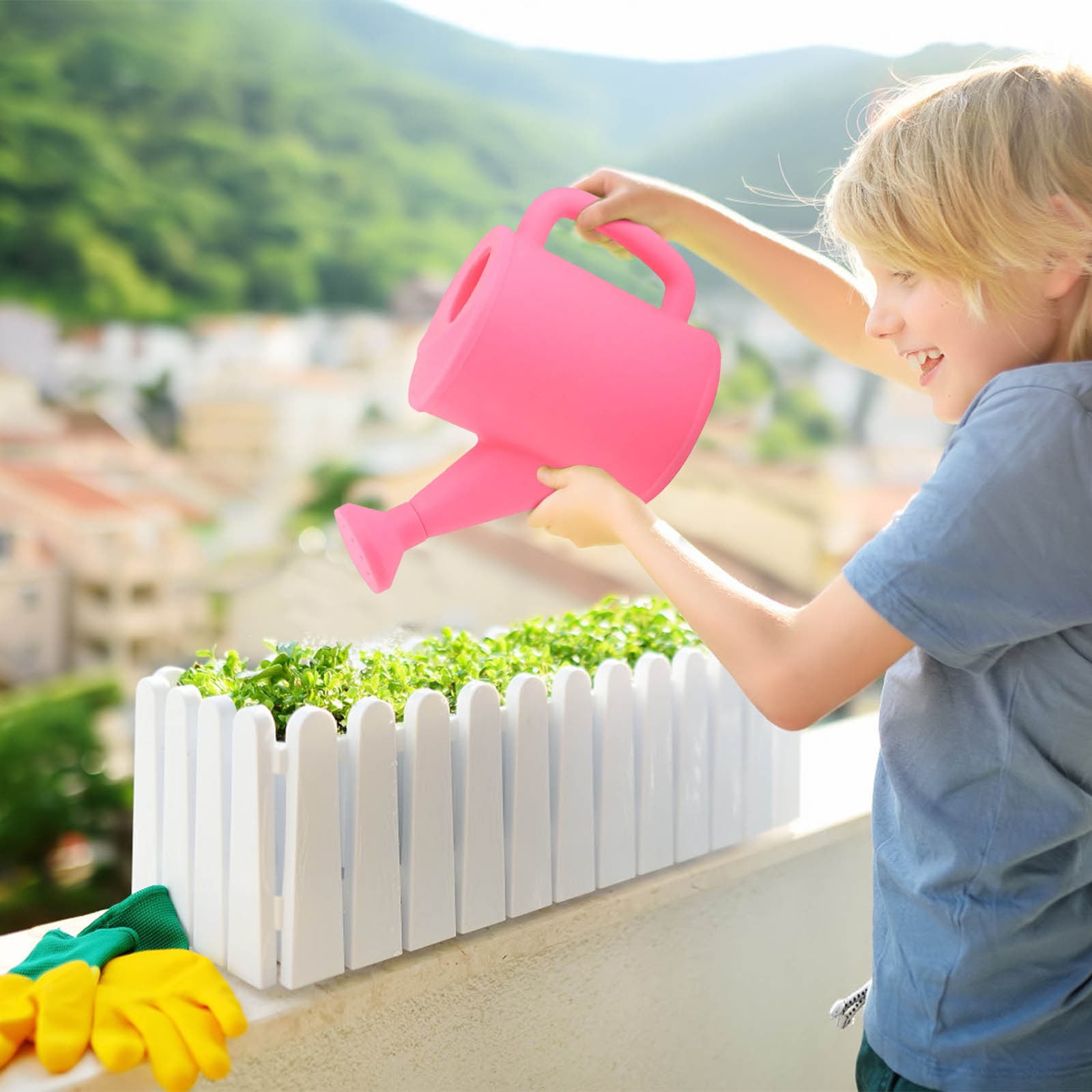 Dmlowu Watering Can 700ml Plastic Kids Watering Can Light-Weight Watering Can Indoor Plants for Artificial Plants Outdoor Garden Flowers Live Plants, Sturdy Gardening Watering Can for Kids Pink - Image 3