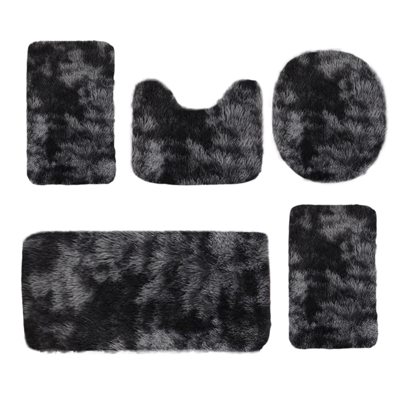 PALIFEUR Tie-Dye Bathroom Rugs Sets, Non-Slip Bath Mat Set 5 Piece, Soft Comfortable Washable Bathroom Mat Set, Quicker Dry Bathroom Rug with Toilet Rug Black - Image 2