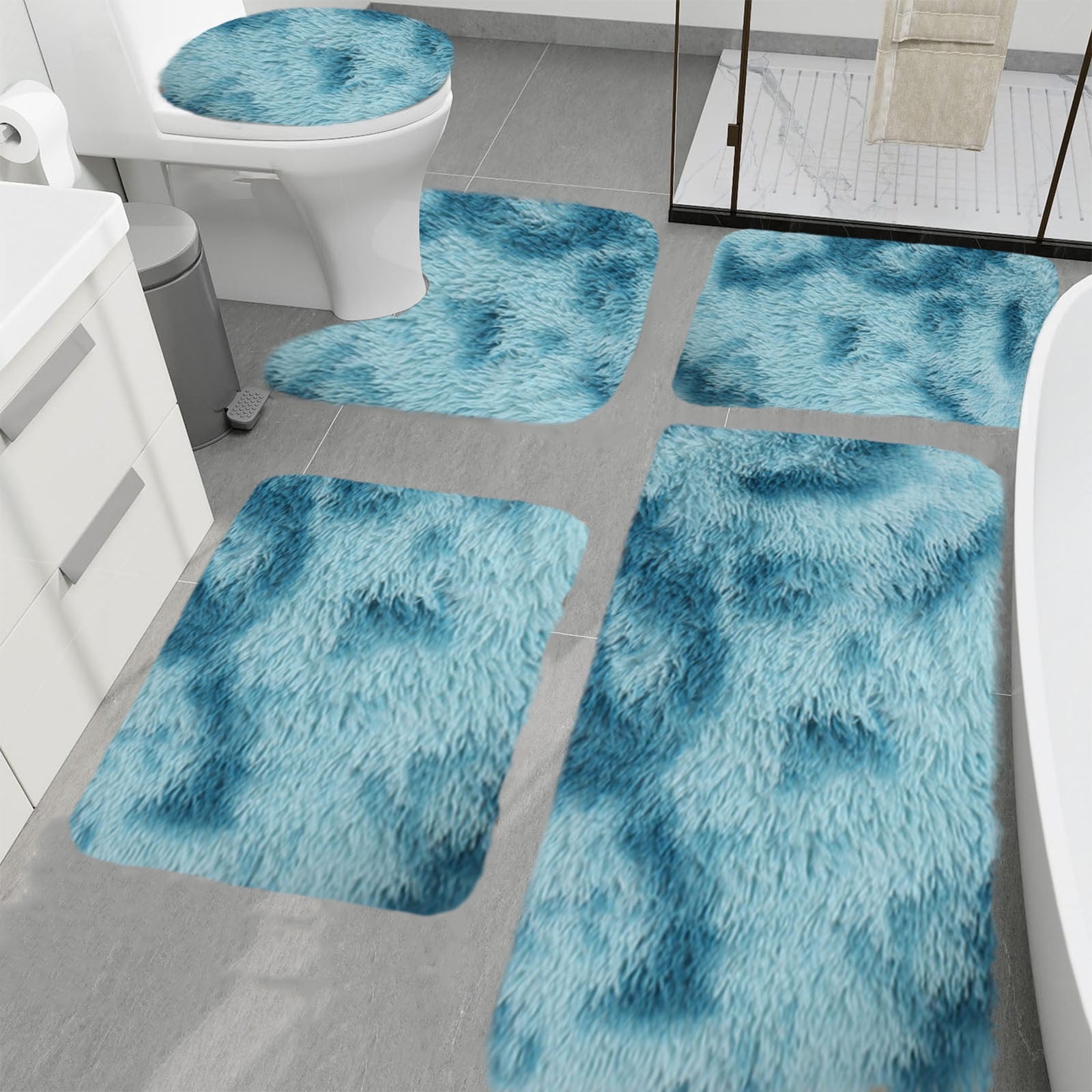 PALIFEUR Tie-Dye Bathroom Rugs Sets, Non-Slip Bath Mat Set 5 Piece, Soft Comfortable Washable Bathroom Mat Set, Quicker Dry Bathroom Rug with Toilet Rug Blue - Image 1