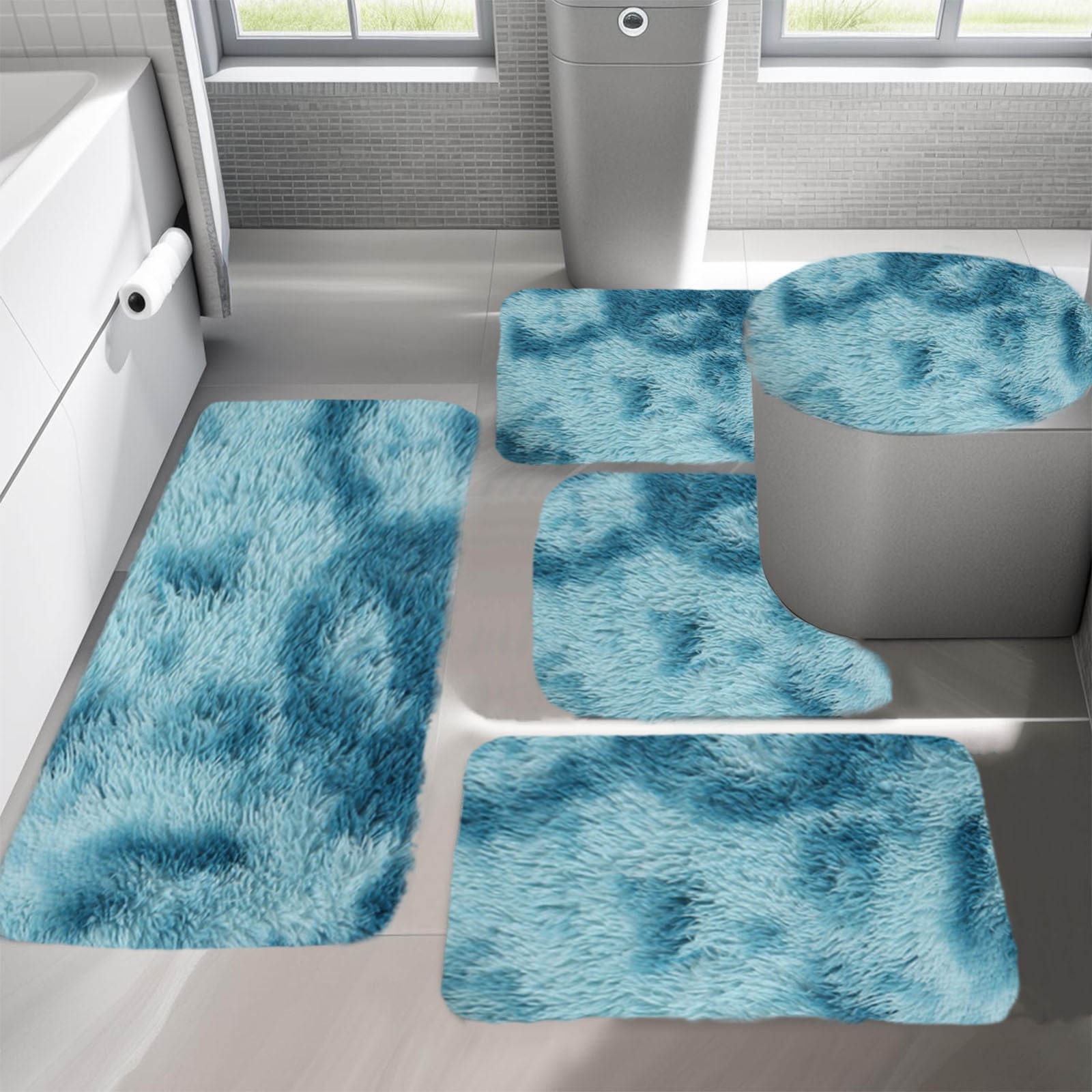PALIFEUR Tie-Dye Bathroom Rugs Sets, Non-Slip Bath Mat Set 5 Piece, Soft Comfortable Washable Bathroom Mat Set, Quicker Dry Bathroom Rug with Toilet Rug Blue - Image 4