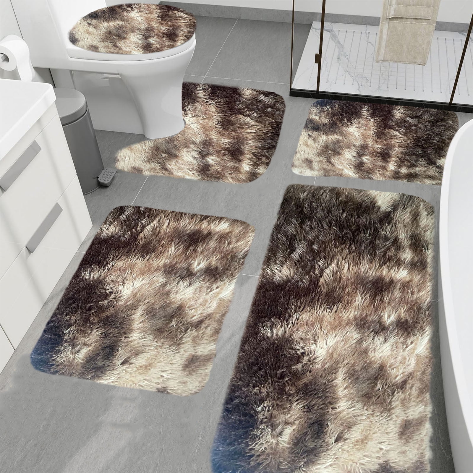 PALIFEUR Tie-Dye Bathroom Rugs Sets, Non-Slip Bath Mat Set 5 Piece, Soft Comfortable Washable Bathroom Mat Set, Quicker Dry Bathroom Rug with Toilet Rug Brown - Image 1