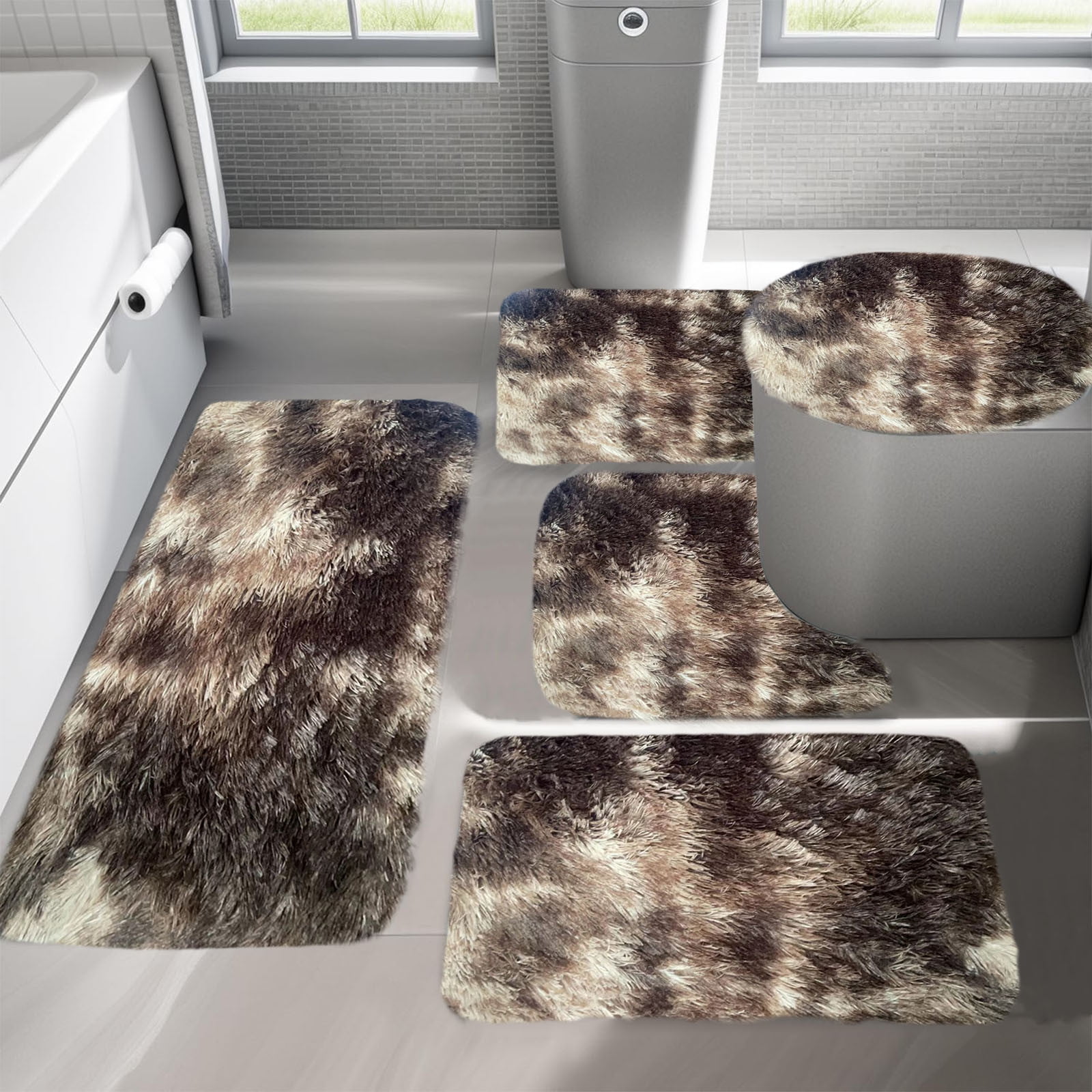 PALIFEUR Tie-Dye Bathroom Rugs Sets, Non-Slip Bath Mat Set 5 Piece, Soft Comfortable Washable Bathroom Mat Set, Quicker Dry Bathroom Rug with Toilet Rug Brown - Image 4