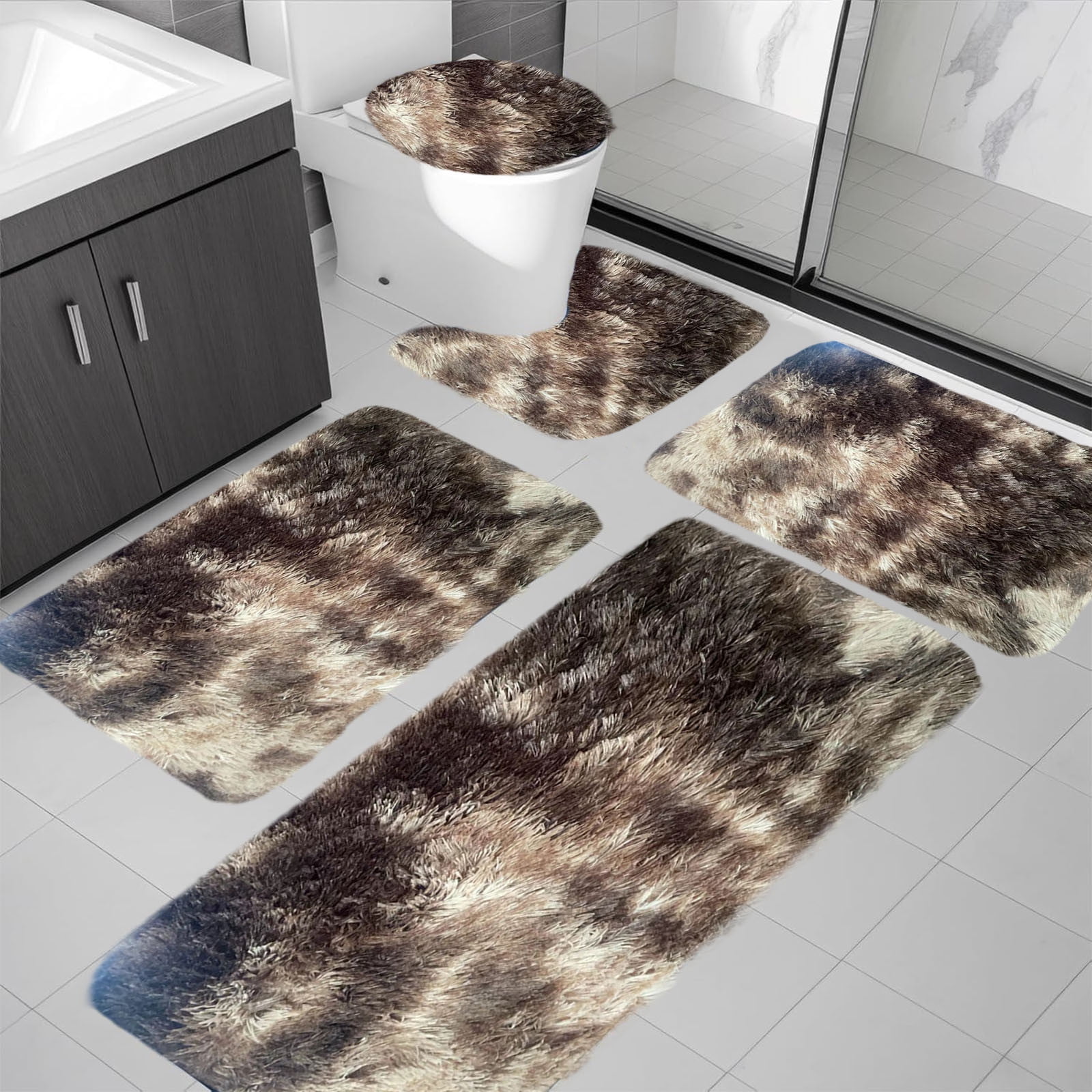 PALIFEUR Tie-Dye Bathroom Rugs Sets, Non-Slip Bath Mat Set 5 Piece, Soft Comfortable Washable Bathroom Mat Set, Quicker Dry Bathroom Rug with Toilet Rug Brown - Image 5