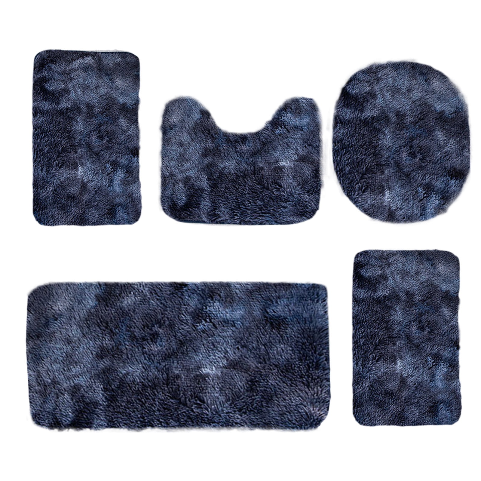PALIFEUR Tie-Dye Bathroom Rugs Sets, Non-Slip Bath Mat Set 5 Piece, Soft Comfortable Washable Bathroom Mat Set, Quicker Dry Bathroom Rug with Toilet Rug Dark Blue - Image 2