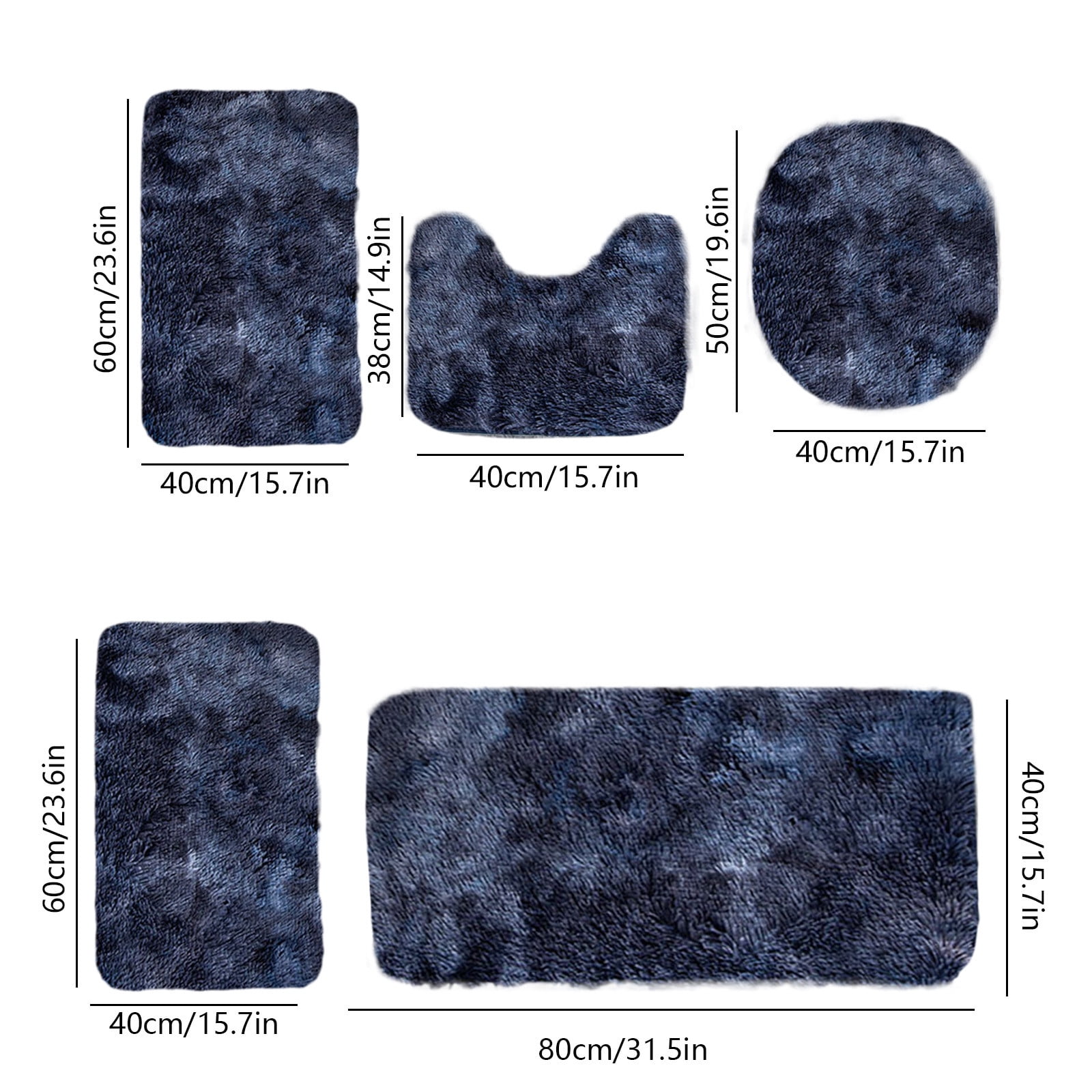 PALIFEUR Tie-Dye Bathroom Rugs Sets, Non-Slip Bath Mat Set 5 Piece, Soft Comfortable Washable Bathroom Mat Set, Quicker Dry Bathroom Rug with Toilet Rug Dark Blue - Image 3