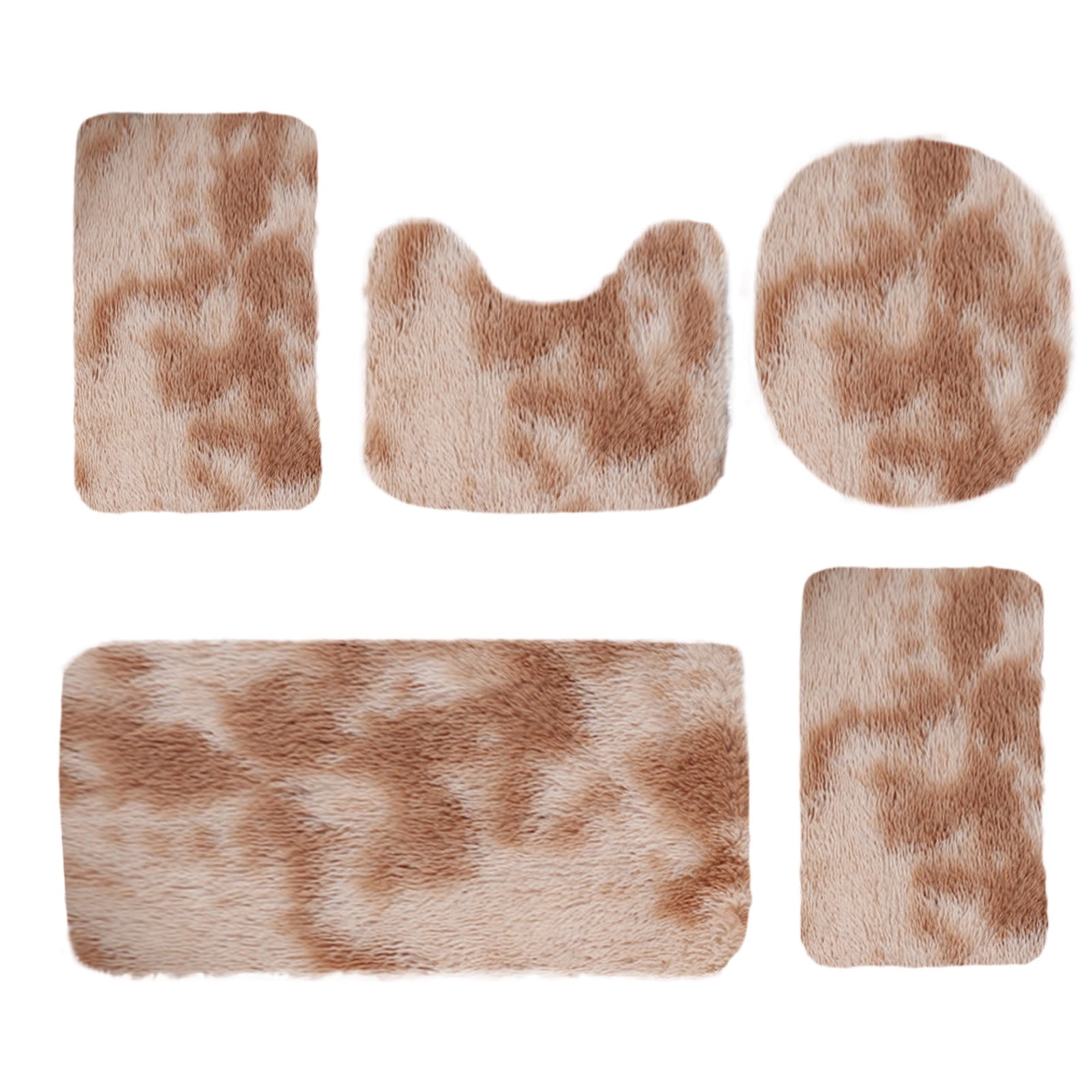 PALIFEUR Tie-Dye Bathroom Rugs Sets, Non-Slip Bath Mat Set 5 Piece, Soft Comfortable Washable Bathroom Mat Set, Quicker Dry Bathroom Rug with Toilet Rug Khaki - Image 2