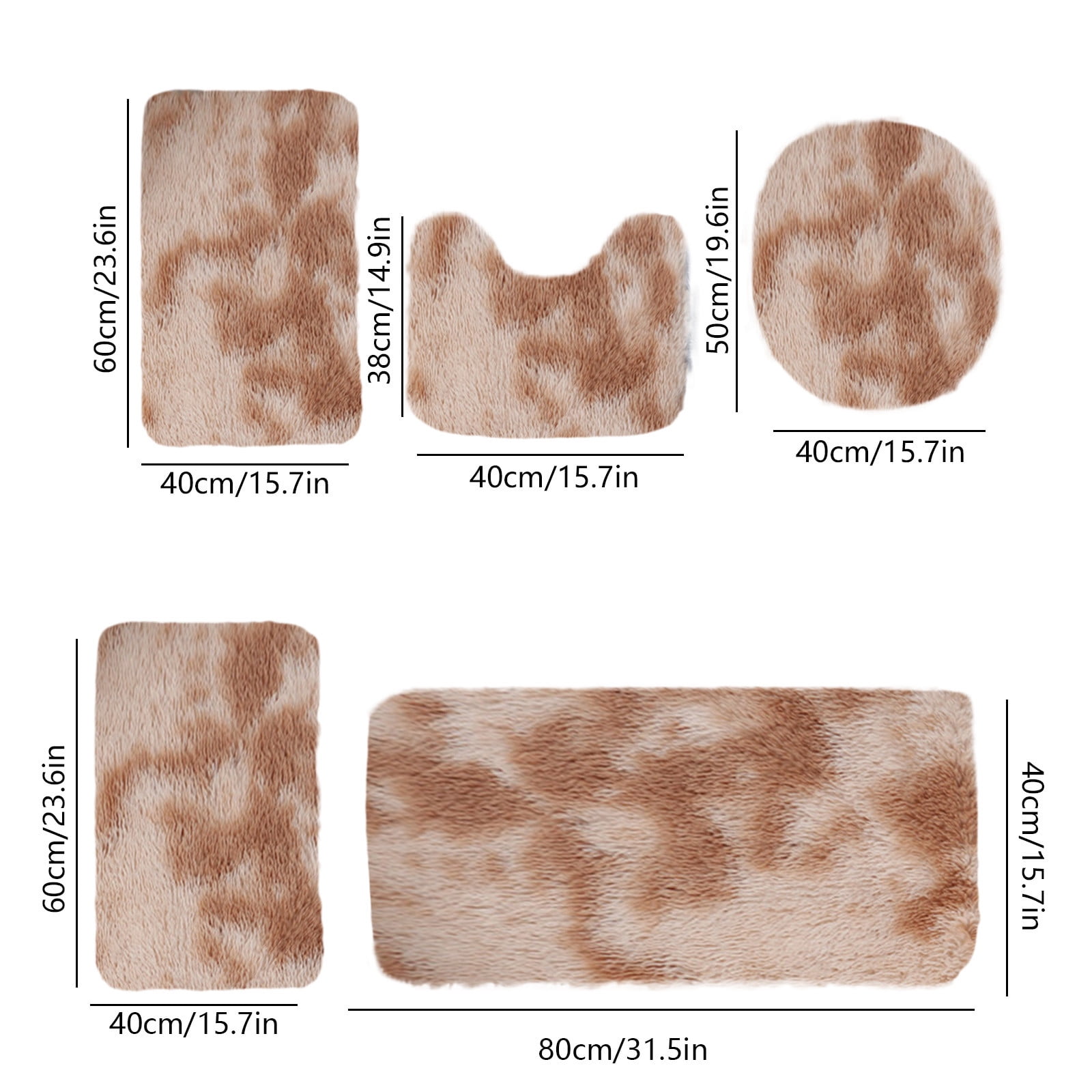 PALIFEUR Tie-Dye Bathroom Rugs Sets, Non-Slip Bath Mat Set 5 Piece, Soft Comfortable Washable Bathroom Mat Set, Quicker Dry Bathroom Rug with Toilet Rug Khaki - Image 3