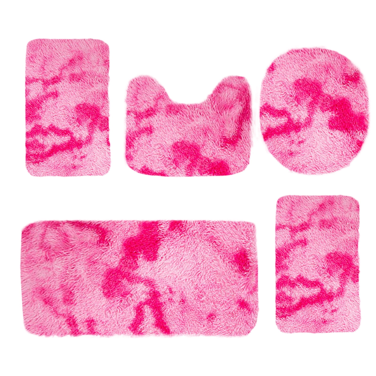 PALIFEUR Tie-Dye Bathroom Rugs Sets, Non-Slip Bath Mat Set 5 Piece, Soft Comfortable Washable Bathroom Mat Set, Quicker Dry Bathroom Rug with Toilet Rug Pink - Image 2
