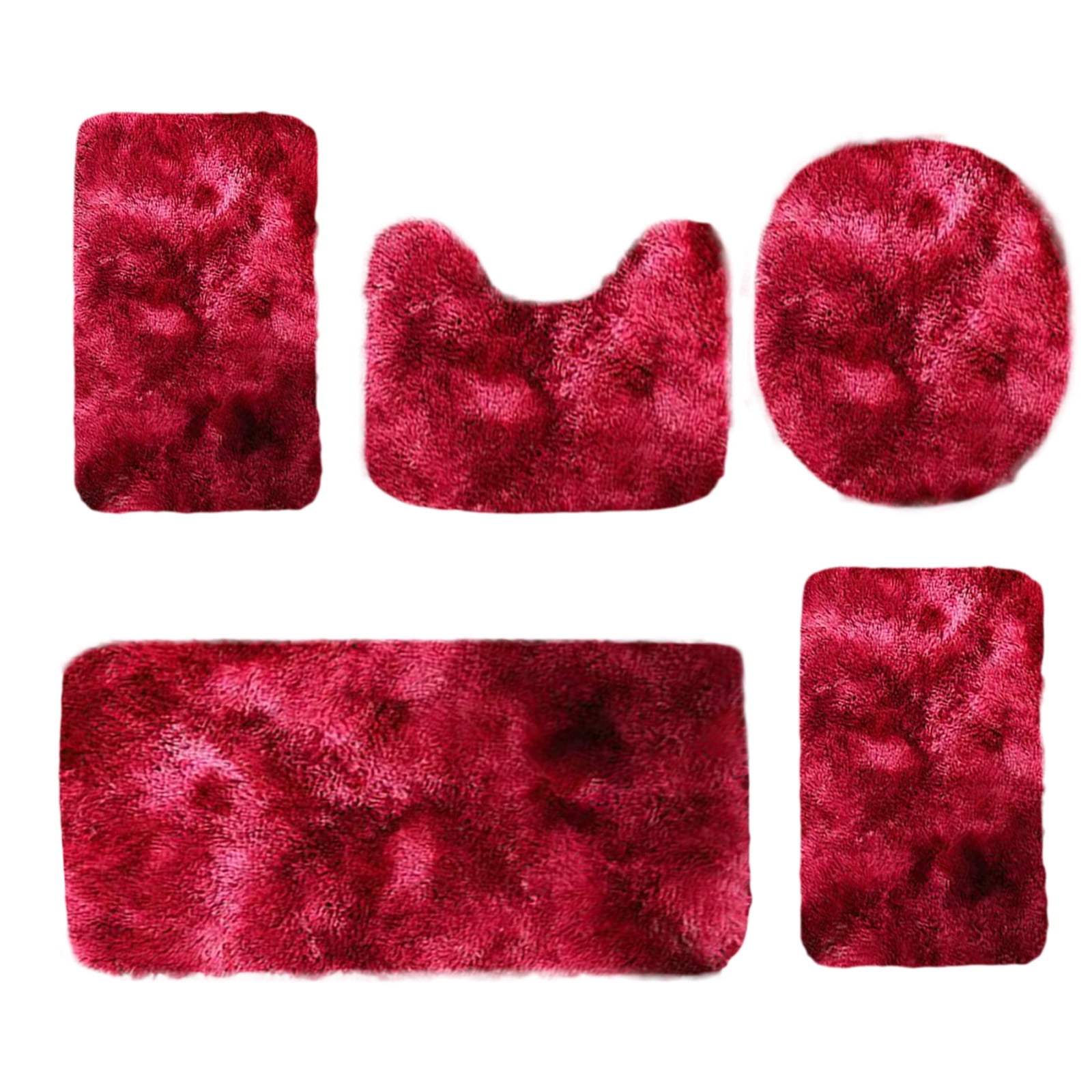 PALIFEUR Tie-Dye Bathroom Rugs Sets, Non-Slip Bath Mat Set 5 Piece, Soft Comfortable Washable Bathroom Mat Set, Quicker Dry Bathroom Rug with Toilet Rug Red - Image 2