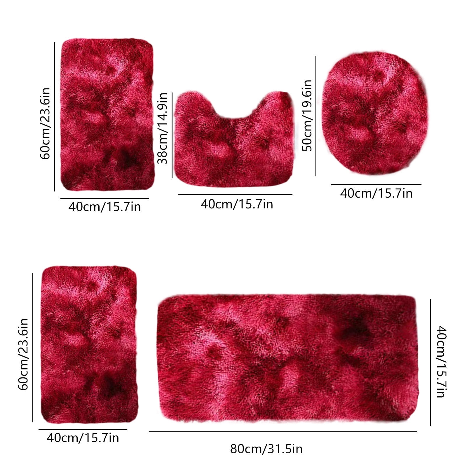 PALIFEUR Tie-Dye Bathroom Rugs Sets, Non-Slip Bath Mat Set 5 Piece, Soft Comfortable Washable Bathroom Mat Set, Quicker Dry Bathroom Rug with Toilet Rug Red - Image 3