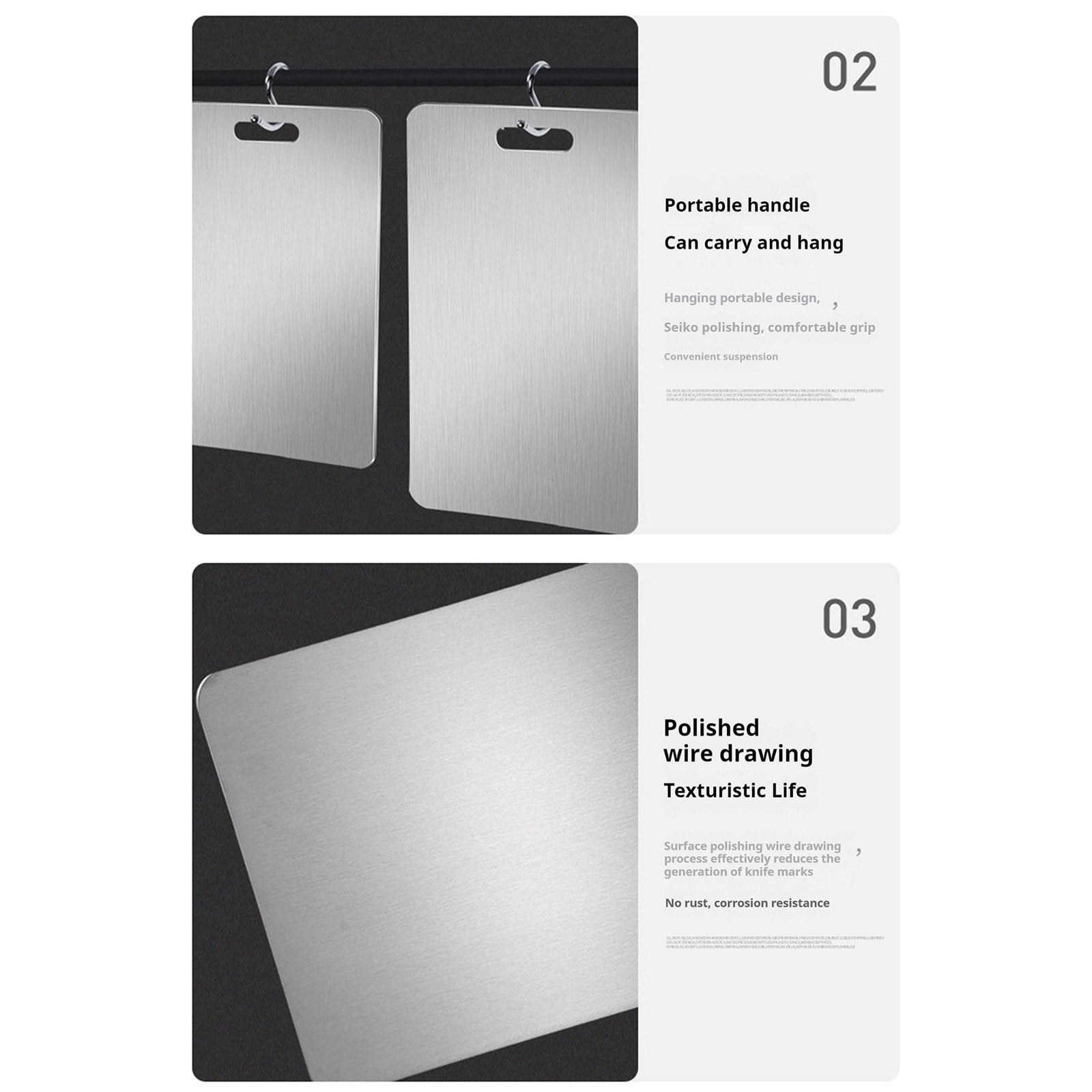 PALIFEUR Cutting Board Non Toxic Steel Cutting Boards for Kitchen, Different Sizes & Non Slip Handles, Servicealbe Non Stick Chopping Board D - Image 3