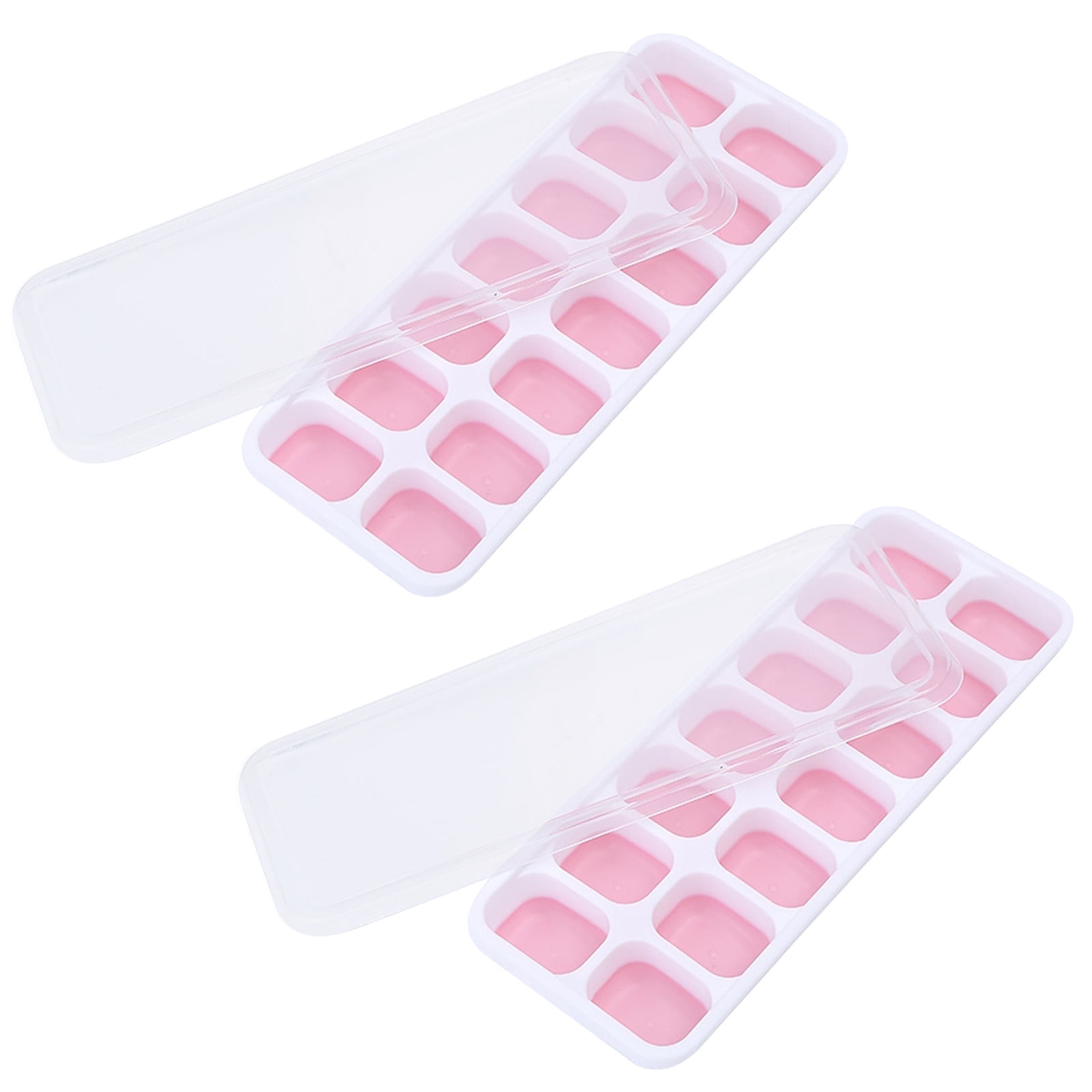 PALIFEUR Silicone Ice Cube Tray 2 Pack Easy-Release & Flexible 14-Ice Cube Trays with Avoid Spill Removable Lid, Stackable Ice Trays with Ice Covers for Freezer Pink - Image 1