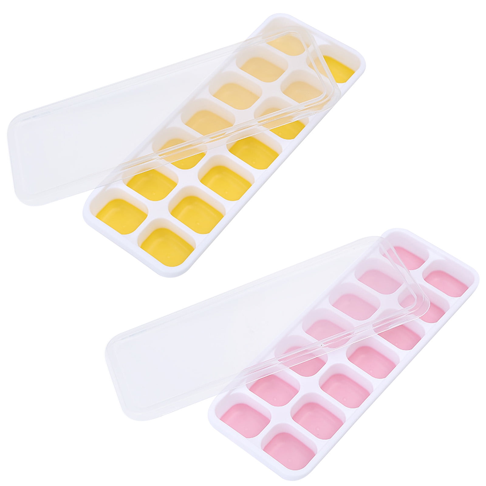 PALIFEUR Silicone Ice Cube Tray 2 Pack Easy-Release & Flexible 14-Ice Cube Trays with Avoid Spill Removable Lid, Stackable Ice Trays with Ice Covers for Freezer Pink - Image 2