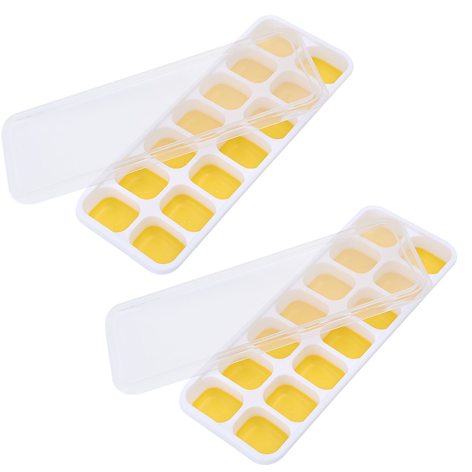 PALIFEUR Silicone Ice Cube Tray 2 Pack Easy-Release & Flexible 14-Ice Cube Trays with Avoid Spill Removable Lid, Stackable Ice Trays with Ice Covers for Freezer Yellow - Image 1