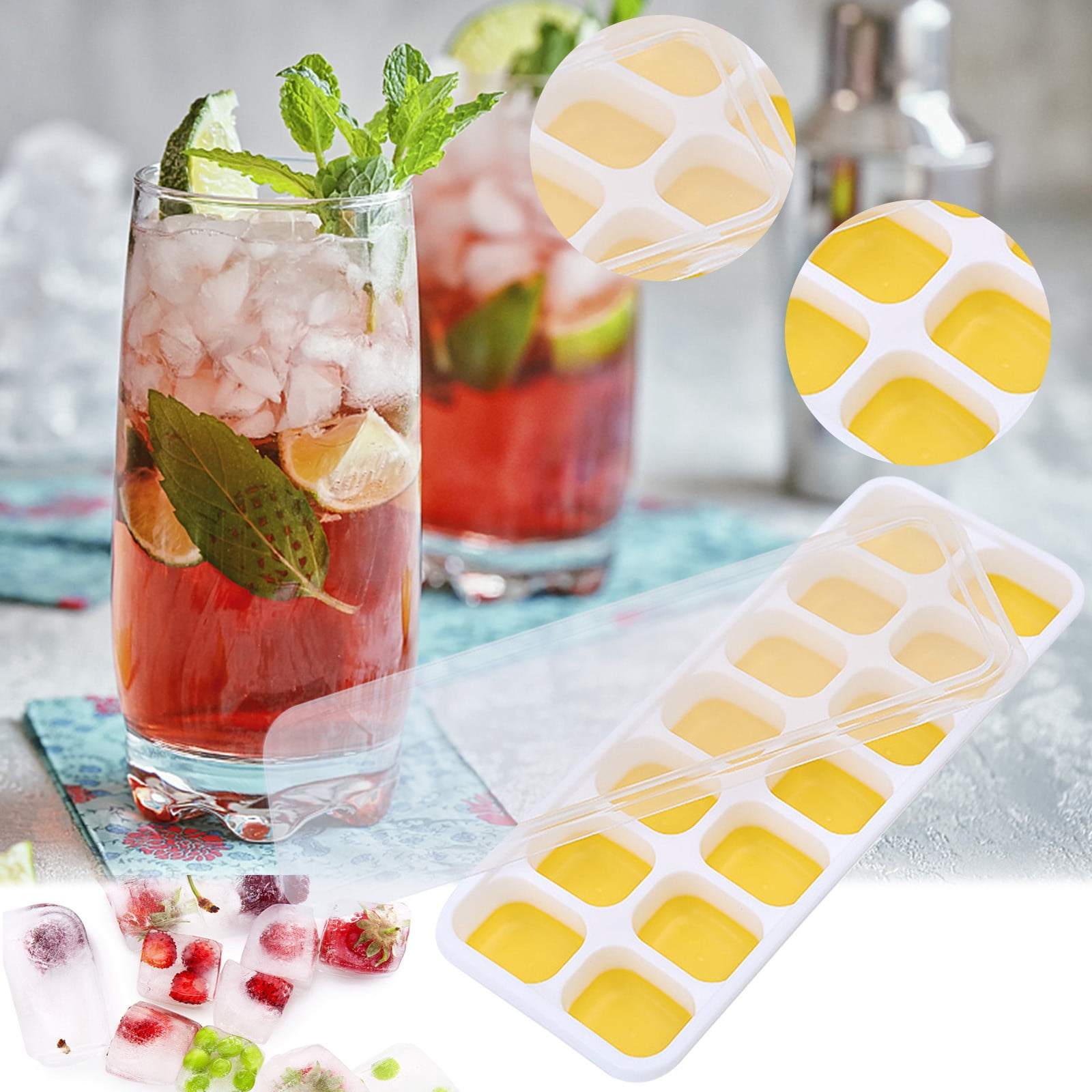 PALIFEUR Silicone Ice Cube Tray 2 Pack Easy-Release & Flexible 14-Ice Cube Trays with Avoid Spill Removable Lid, Stackable Ice Trays with Ice Covers for Freezer Yellow - Image 3