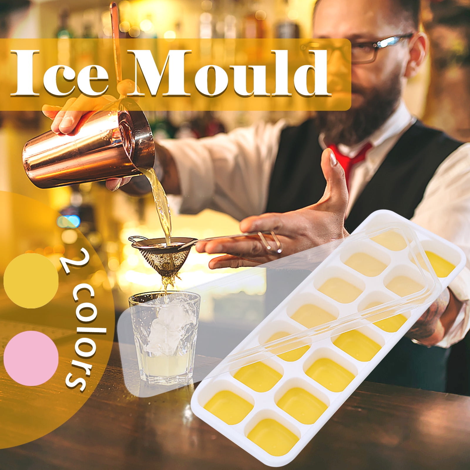 PALIFEUR Silicone Ice Cube Tray 2 Pack Easy-Release & Flexible 14-Ice Cube Trays with Avoid Spill Removable Lid, Stackable Ice Trays with Ice Covers for Freezer Yellow - Image 4