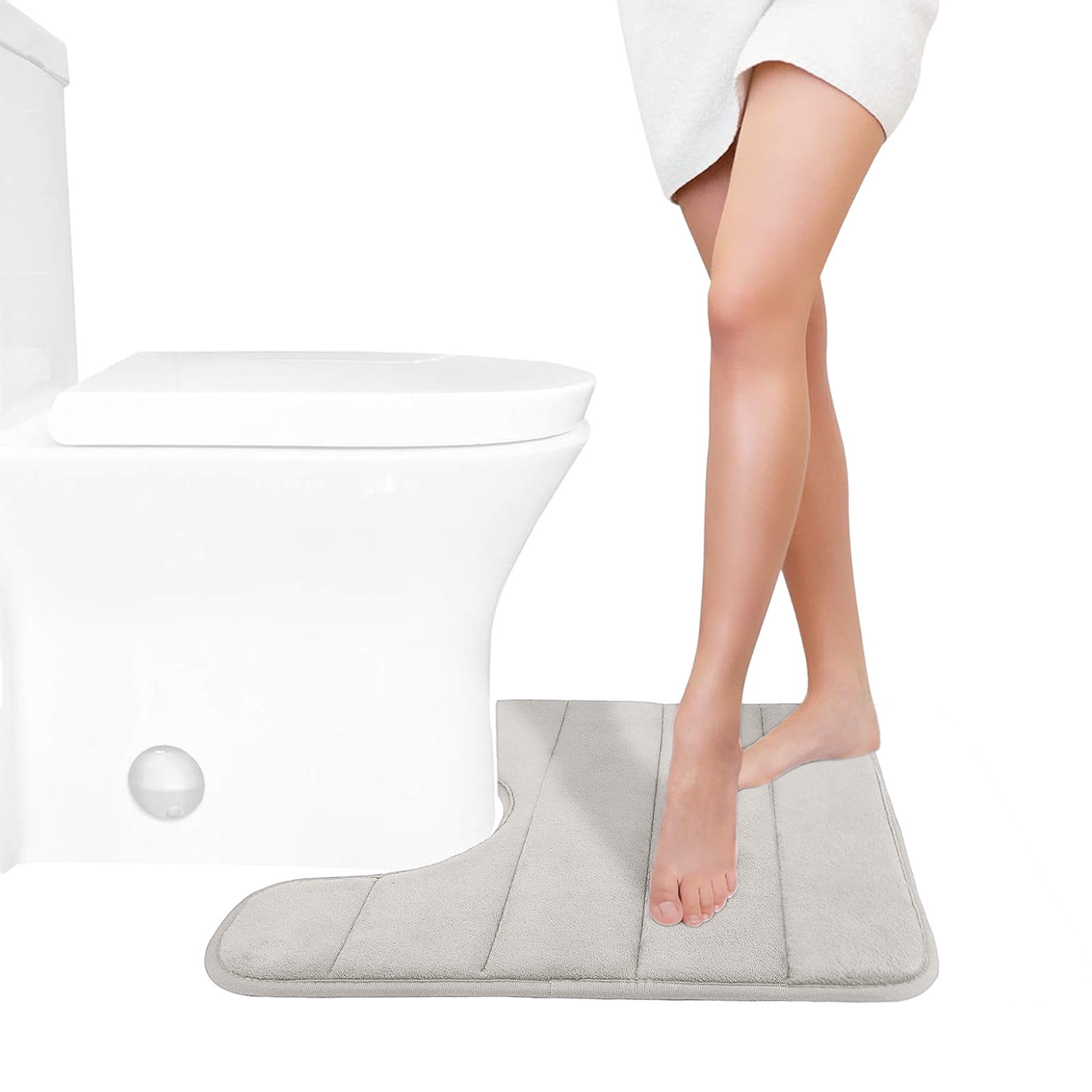PALIFEUR Memory Foam Toilet Rug, Non-Slip Bathroom Rugs, Toilet Rugs U Shaped Washable, Commode Contour Rug, Soft Comfortable Super Water Absorption #1_Beige - Image 4