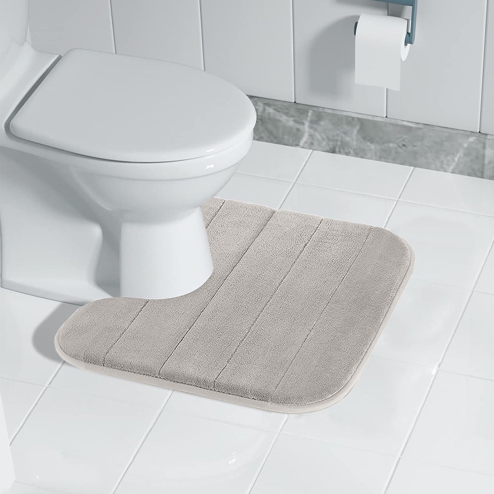 PALIFEUR Memory Foam Toilet Rug, Non-Slip Bathroom Rugs, Toilet Rugs U Shaped Washable, Commode Contour Rug, Soft Comfortable Super Water Absorption #1_Beige - Image 5