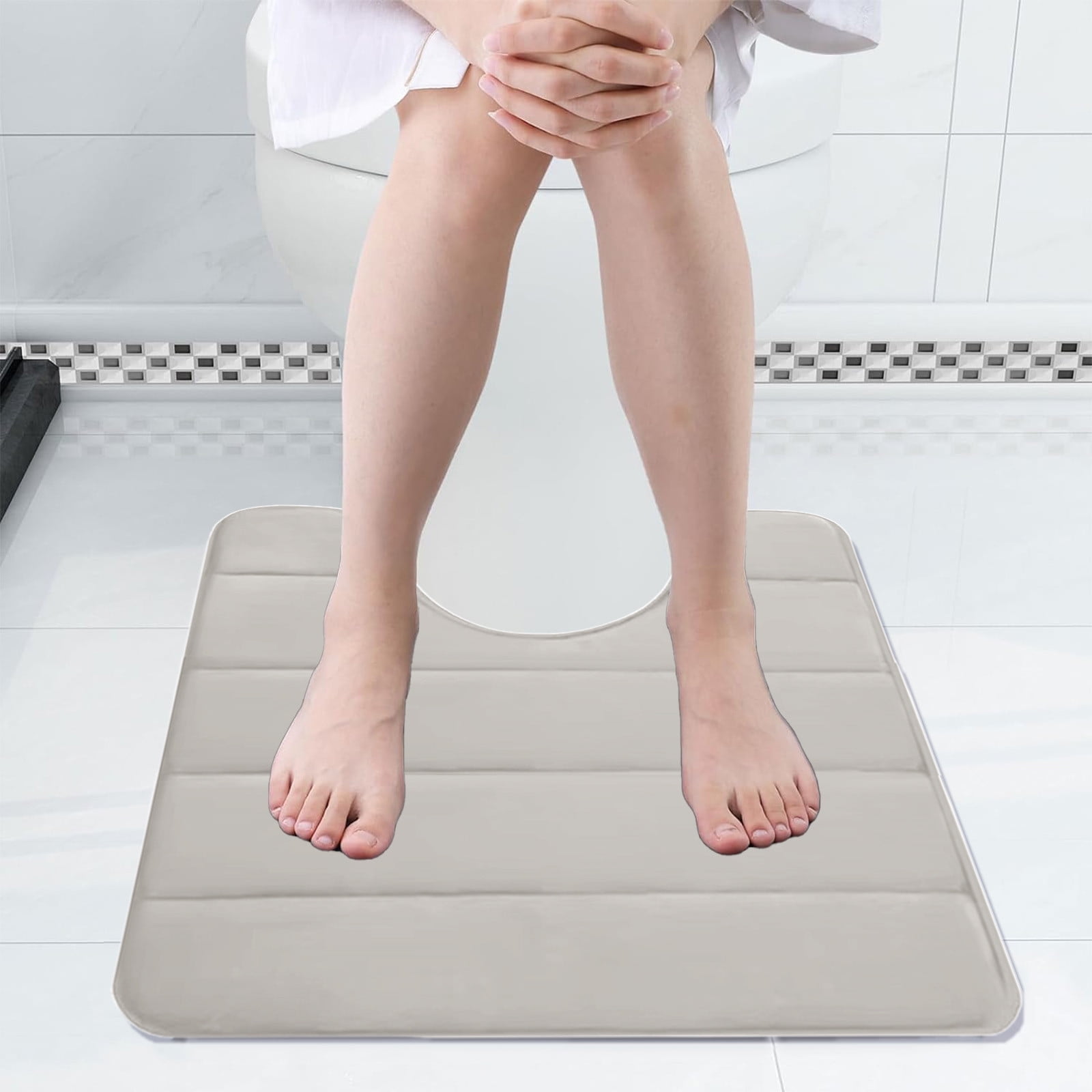 PALIFEUR Memory Foam Toilet Rug, Non-Slip Bathroom Rugs, Toilet Rugs U Shaped Washable, Commode Contour Rug, Soft Comfortable Super Water Absorption #1_Beige - Image 6