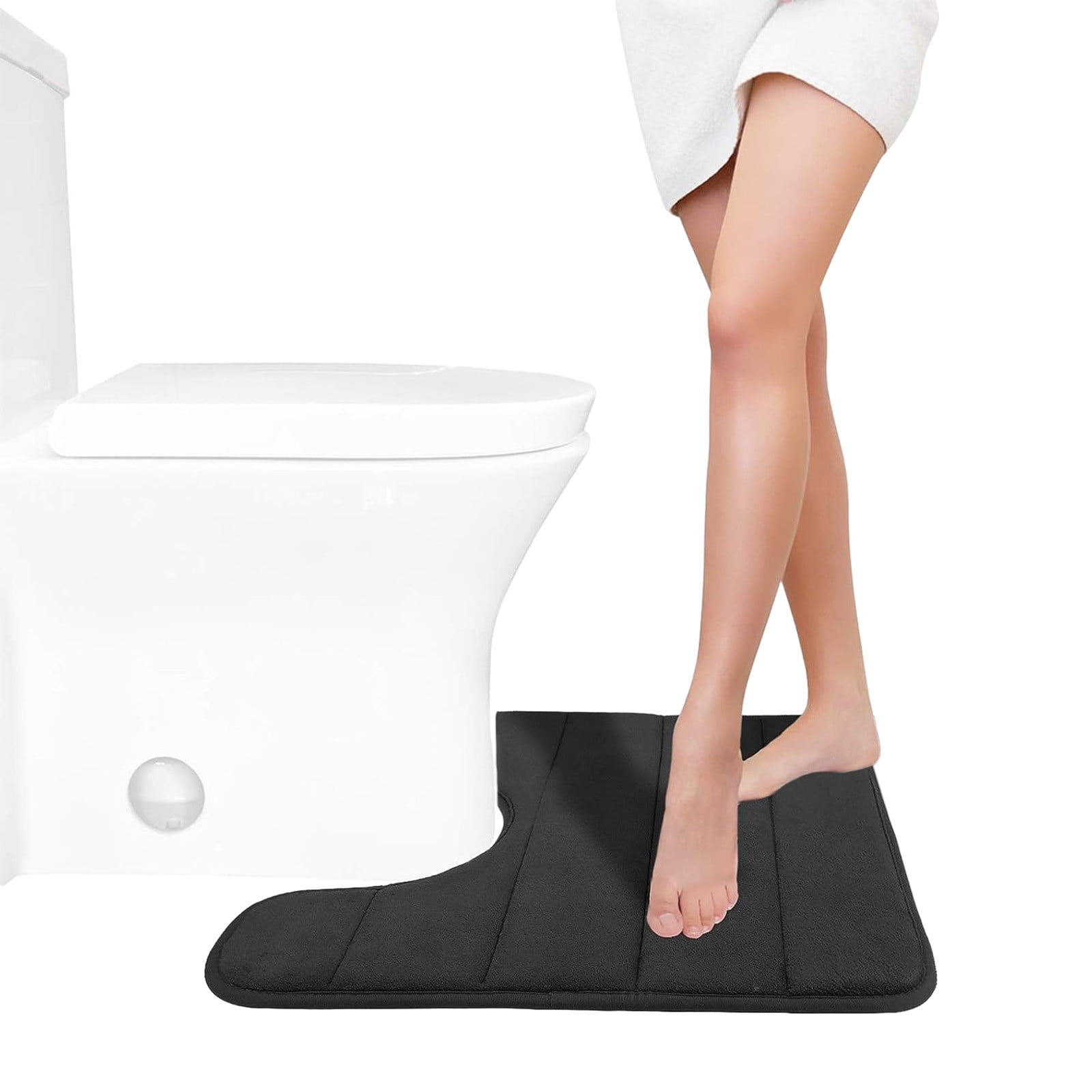 PALIFEUR Memory Foam Toilet Rug, Non-Slip Bathroom Rugs, Toilet Rugs U Shaped Washable, Commode Contour Rug, Soft Comfortable Super Water Absorption #1_Black - Image 4