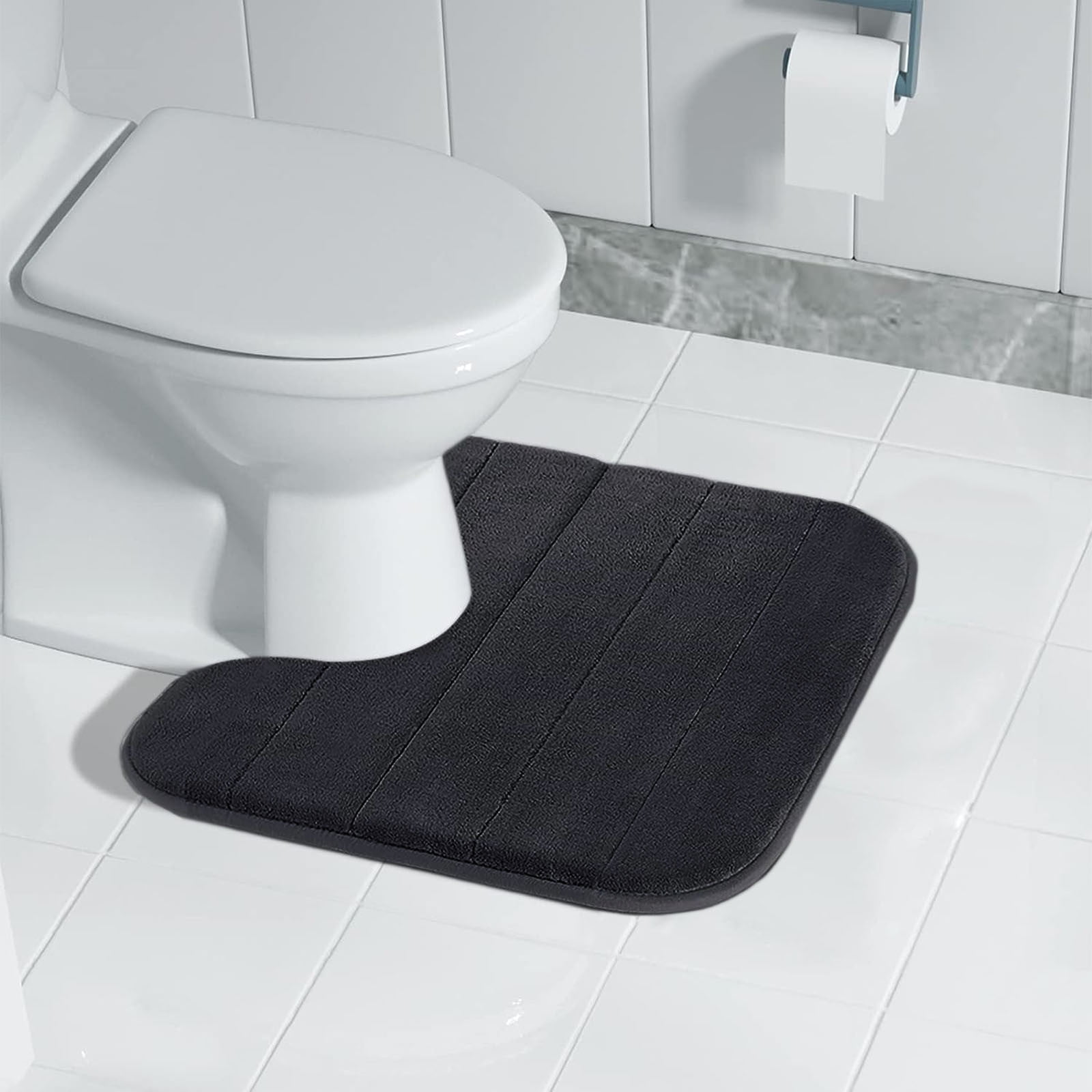 PALIFEUR Memory Foam Toilet Rug, Non-Slip Bathroom Rugs, Toilet Rugs U Shaped Washable, Commode Contour Rug, Soft Comfortable Super Water Absorption #1_Black - Image 5