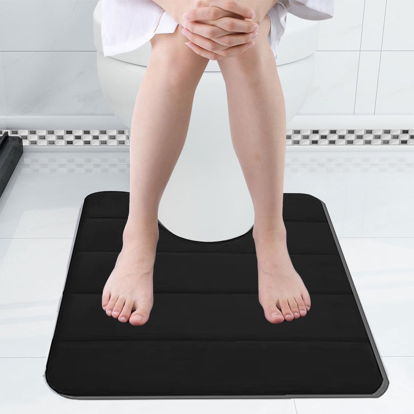 PALIFEUR Memory Foam Toilet Rug, Non-Slip Bathroom Rugs, Toilet Rugs U Shaped Washable, Commode Contour Rug, Soft Comfortable Super Water Absorption #1_Black - Image 6