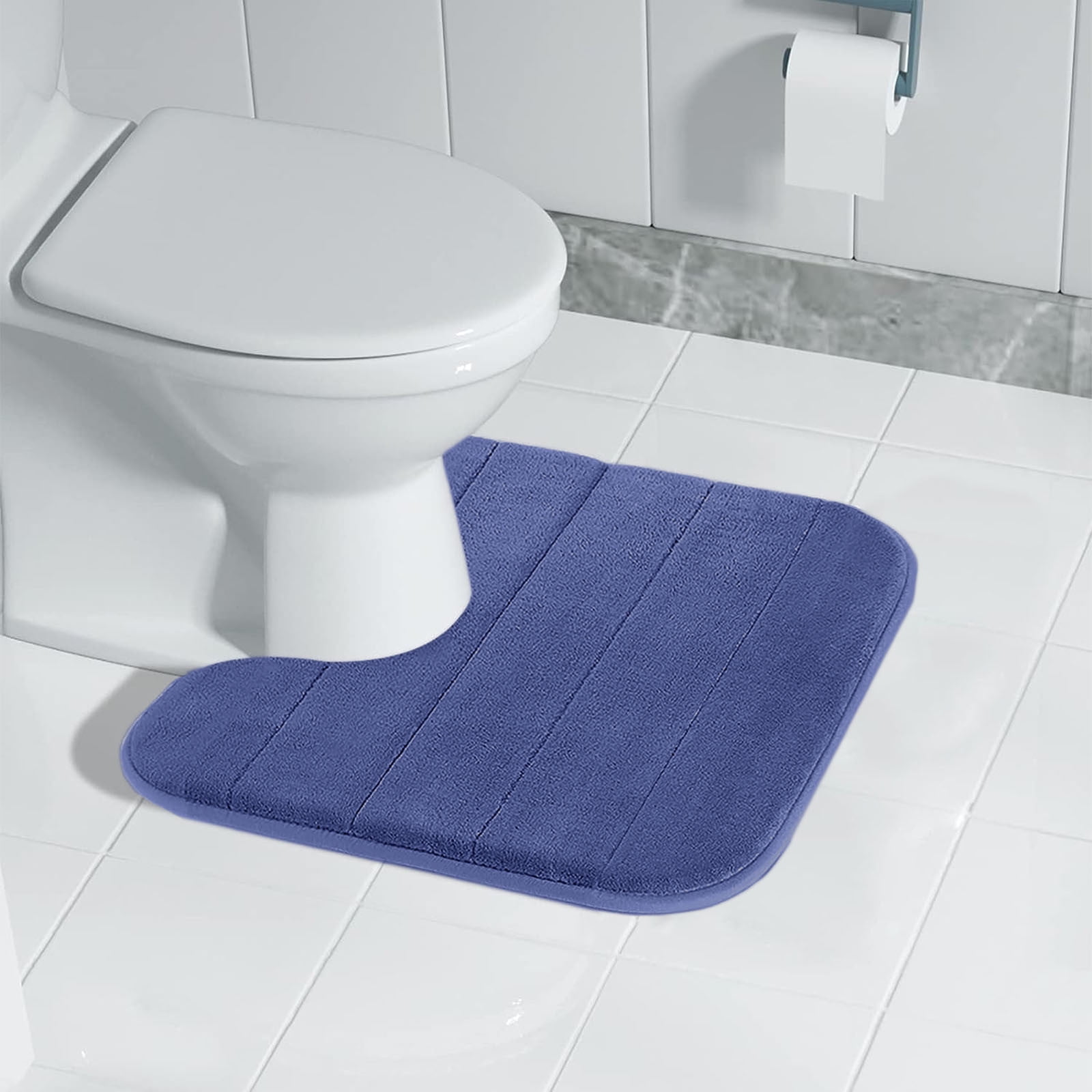 PALIFEUR Memory Foam Toilet Rug, Non-Slip Bathroom Rugs, Toilet Rugs U Shaped Washable, Commode Contour Rug, Soft Comfortable Super Water Absorption #1_Blue - Image 5