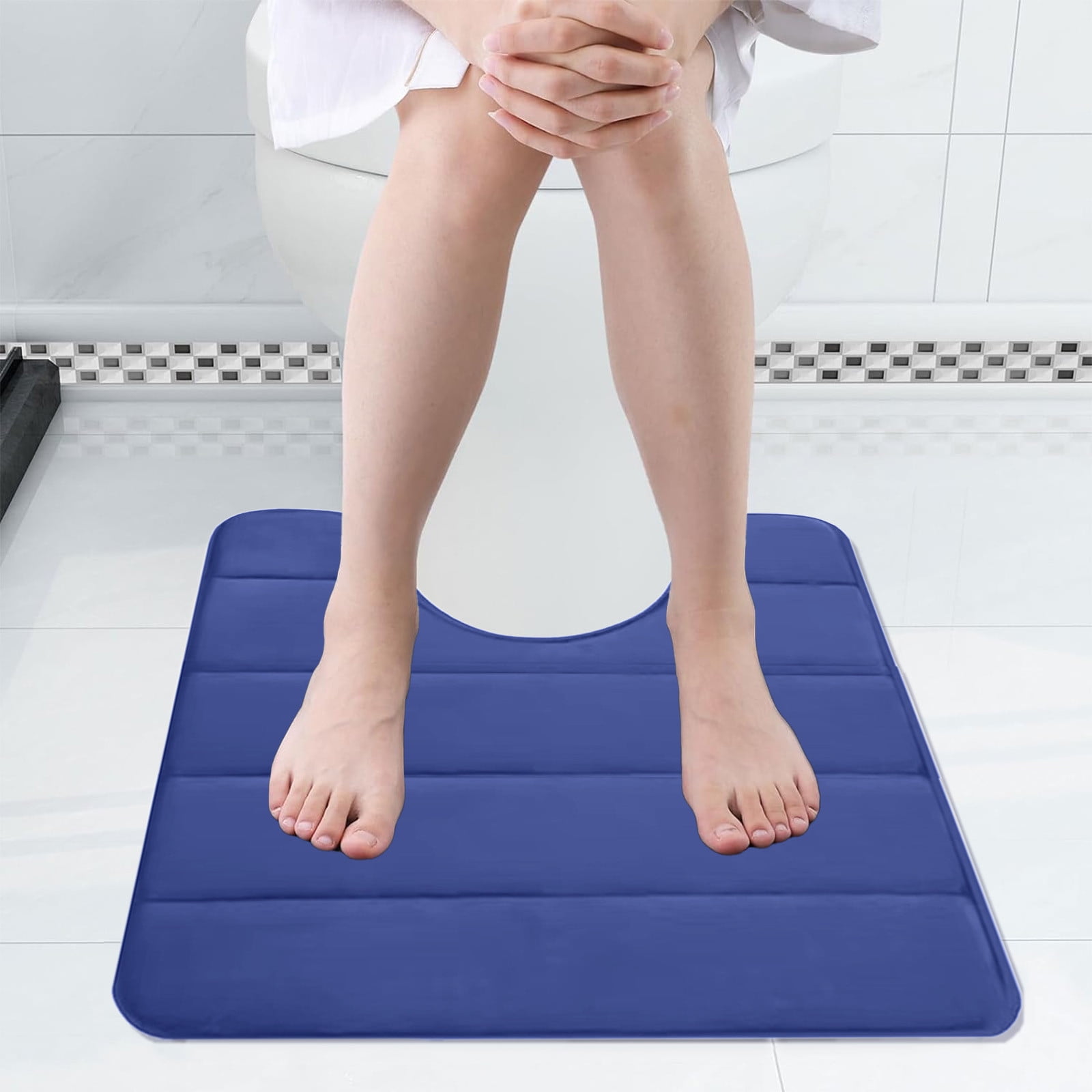 PALIFEUR Memory Foam Toilet Rug, Non-Slip Bathroom Rugs, Toilet Rugs U Shaped Washable, Commode Contour Rug, Soft Comfortable Super Water Absorption #1_Blue - Image 6