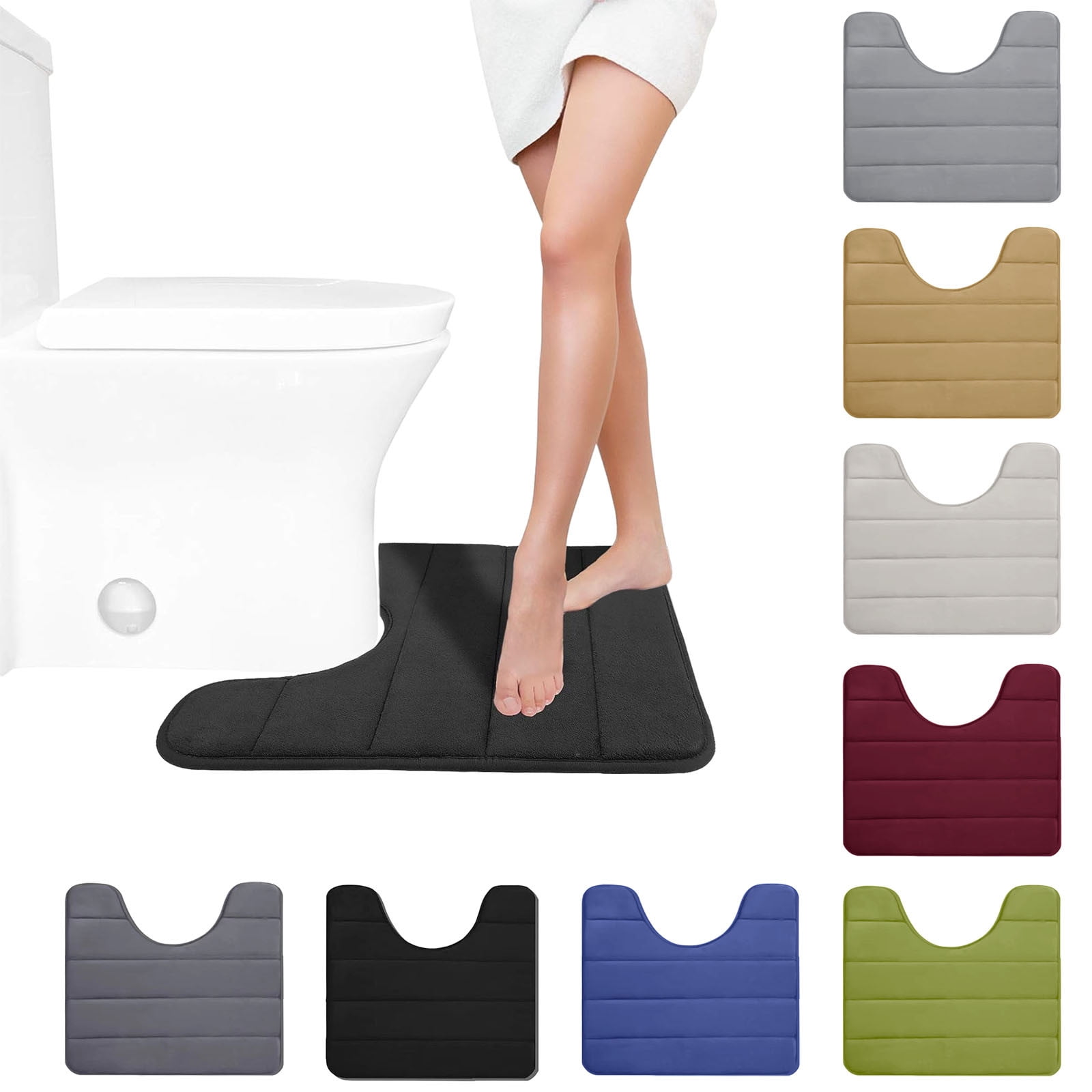 PALIFEUR Memory Foam Toilet Rug, Non-Slip Bathroom Rugs, Toilet Rugs U Shaped Washable, Commode Contour Rug, Soft Comfortable Super Water Absorption #1_Dark Gray - Image 1