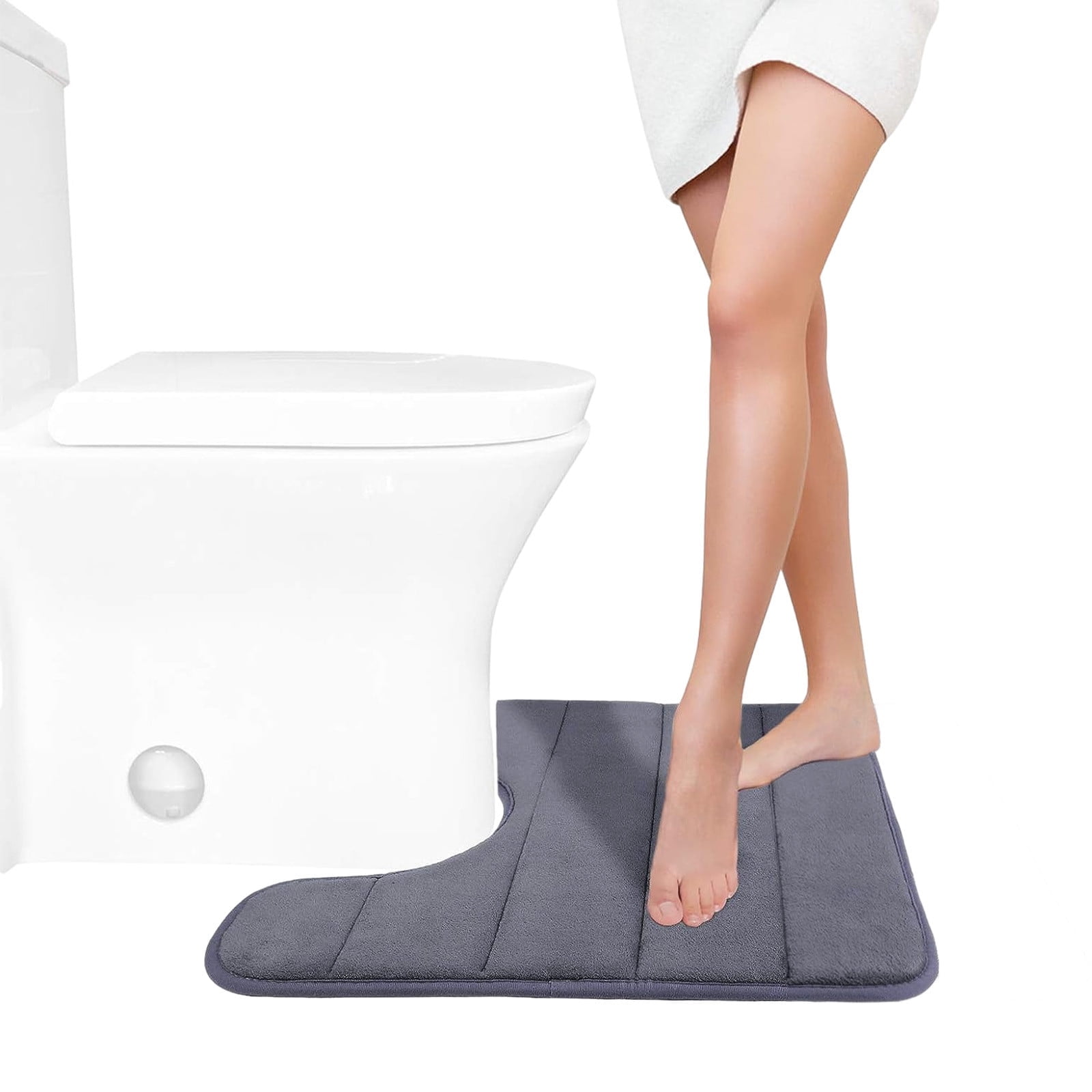 PALIFEUR Memory Foam Toilet Rug, Non-Slip Bathroom Rugs, Toilet Rugs U Shaped Washable, Commode Contour Rug, Soft Comfortable Super Water Absorption #1_Dark Gray - Image 4