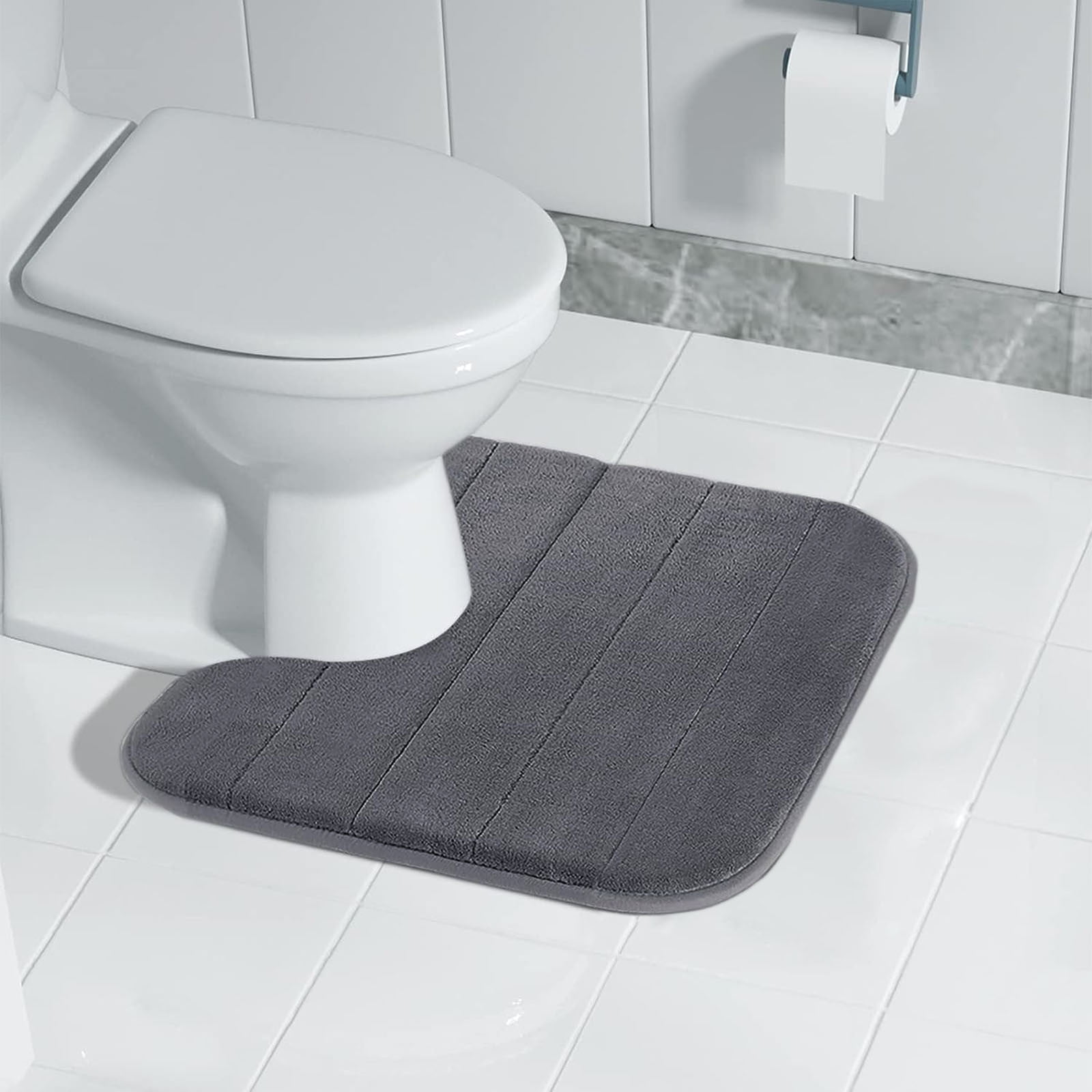 PALIFEUR Memory Foam Toilet Rug, Non-Slip Bathroom Rugs, Toilet Rugs U Shaped Washable, Commode Contour Rug, Soft Comfortable Super Water Absorption #1_Dark Gray - Image 5