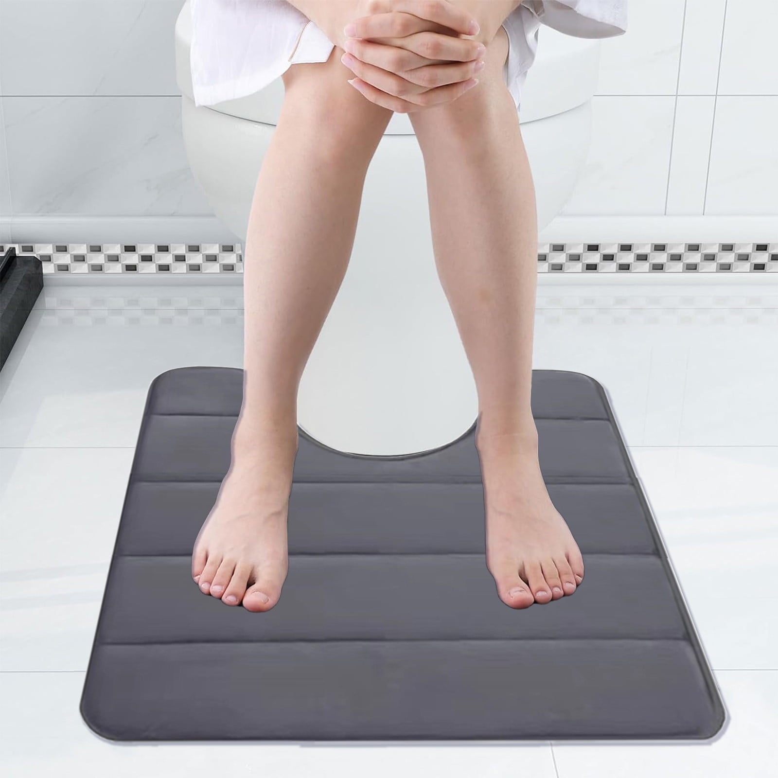 PALIFEUR Memory Foam Toilet Rug, Non-Slip Bathroom Rugs, Toilet Rugs U Shaped Washable, Commode Contour Rug, Soft Comfortable Super Water Absorption #1_Dark Gray - Image 6