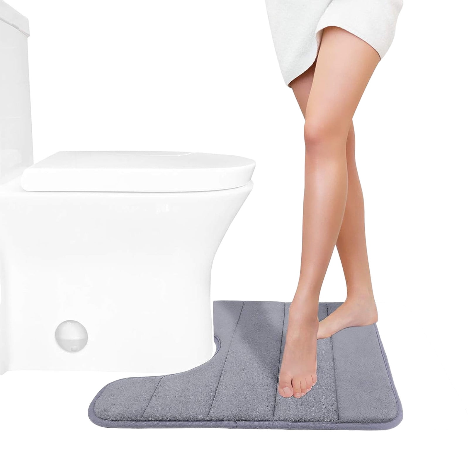PALIFEUR Memory Foam Toilet Rug, Non-Slip Bathroom Rugs, Toilet Rugs U Shaped Washable, Commode Contour Rug, Soft Comfortable Super Water Absorption #1_Gray - Image 4