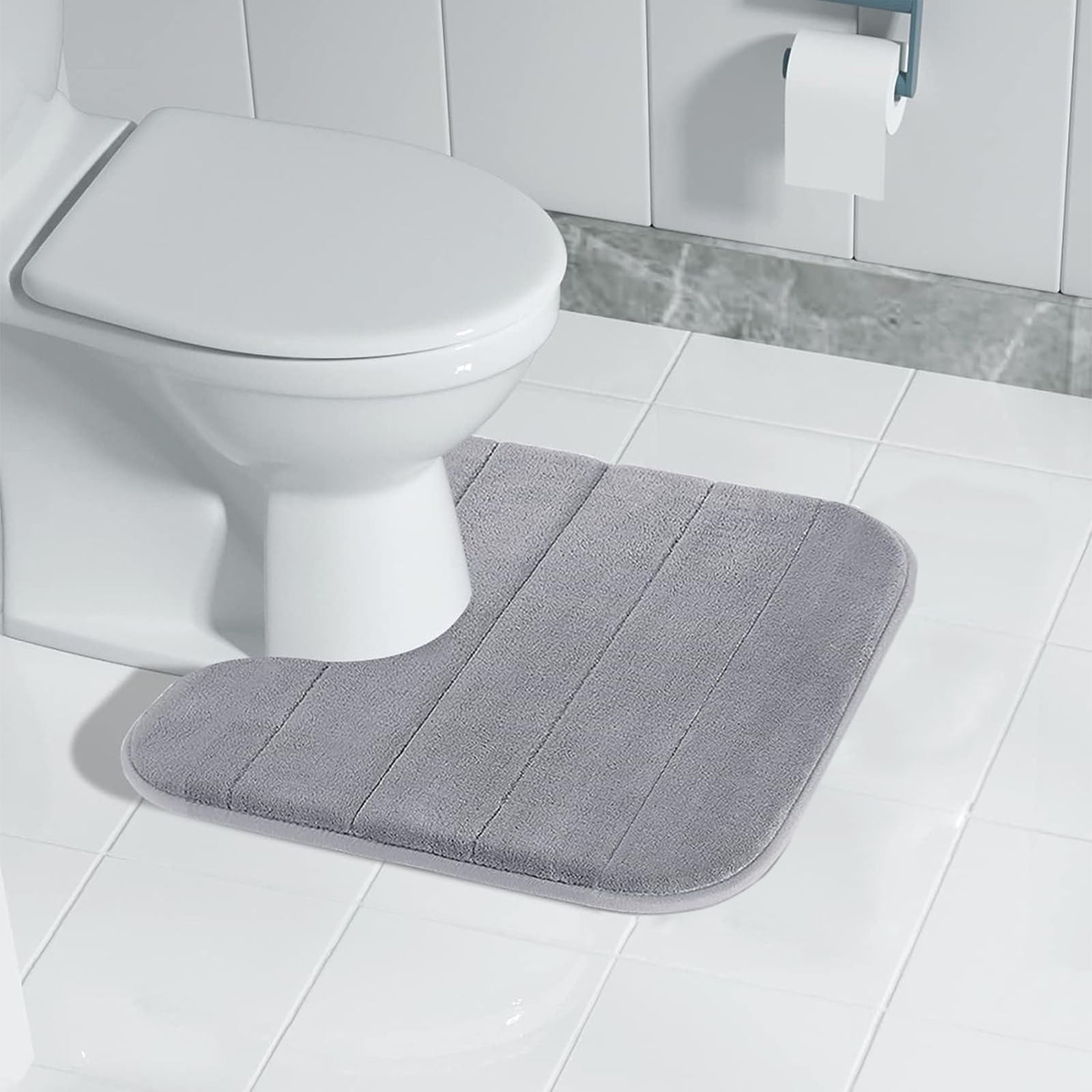 PALIFEUR Memory Foam Toilet Rug, Non-Slip Bathroom Rugs, Toilet Rugs U Shaped Washable, Commode Contour Rug, Soft Comfortable Super Water Absorption #1_Gray - Image 5