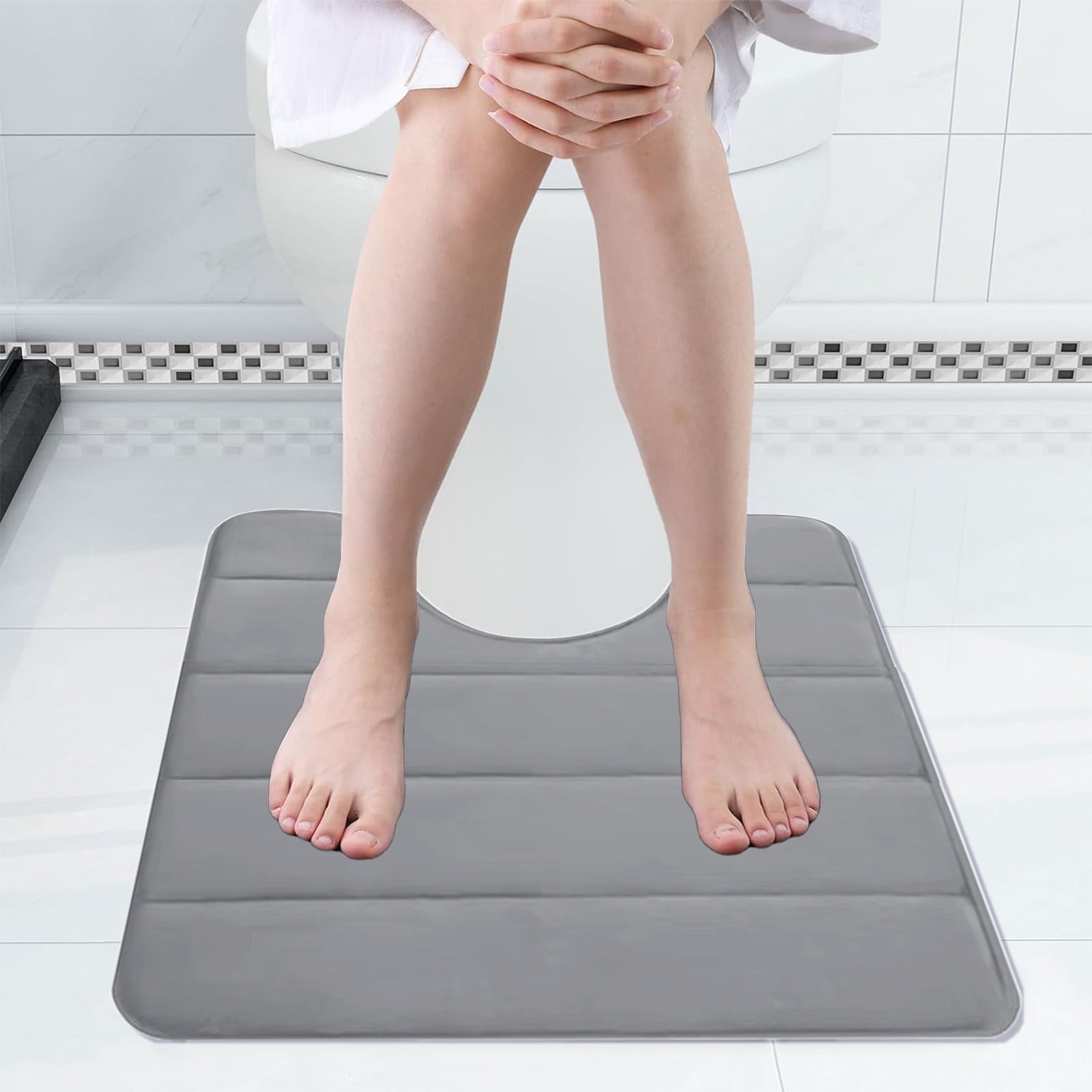 PALIFEUR Memory Foam Toilet Rug, Non-Slip Bathroom Rugs, Toilet Rugs U Shaped Washable, Commode Contour Rug, Soft Comfortable Super Water Absorption #1_Gray - Image 6