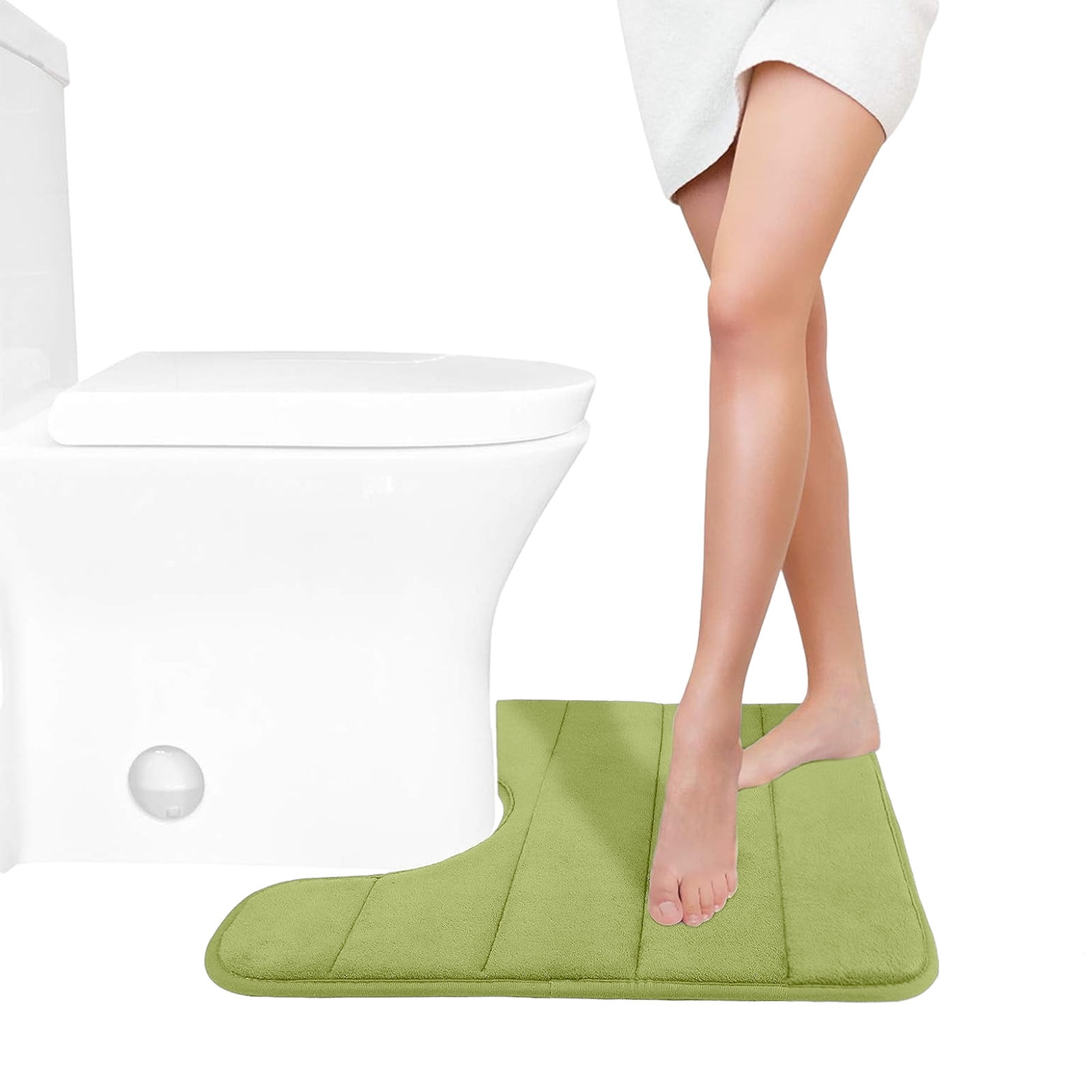 PALIFEUR Memory Foam Toilet Rug, Non-Slip Bathroom Rugs, Toilet Rugs U Shaped Washable, Commode Contour Rug, Soft Comfortable Super Water Absorption #1_Green - Image 4