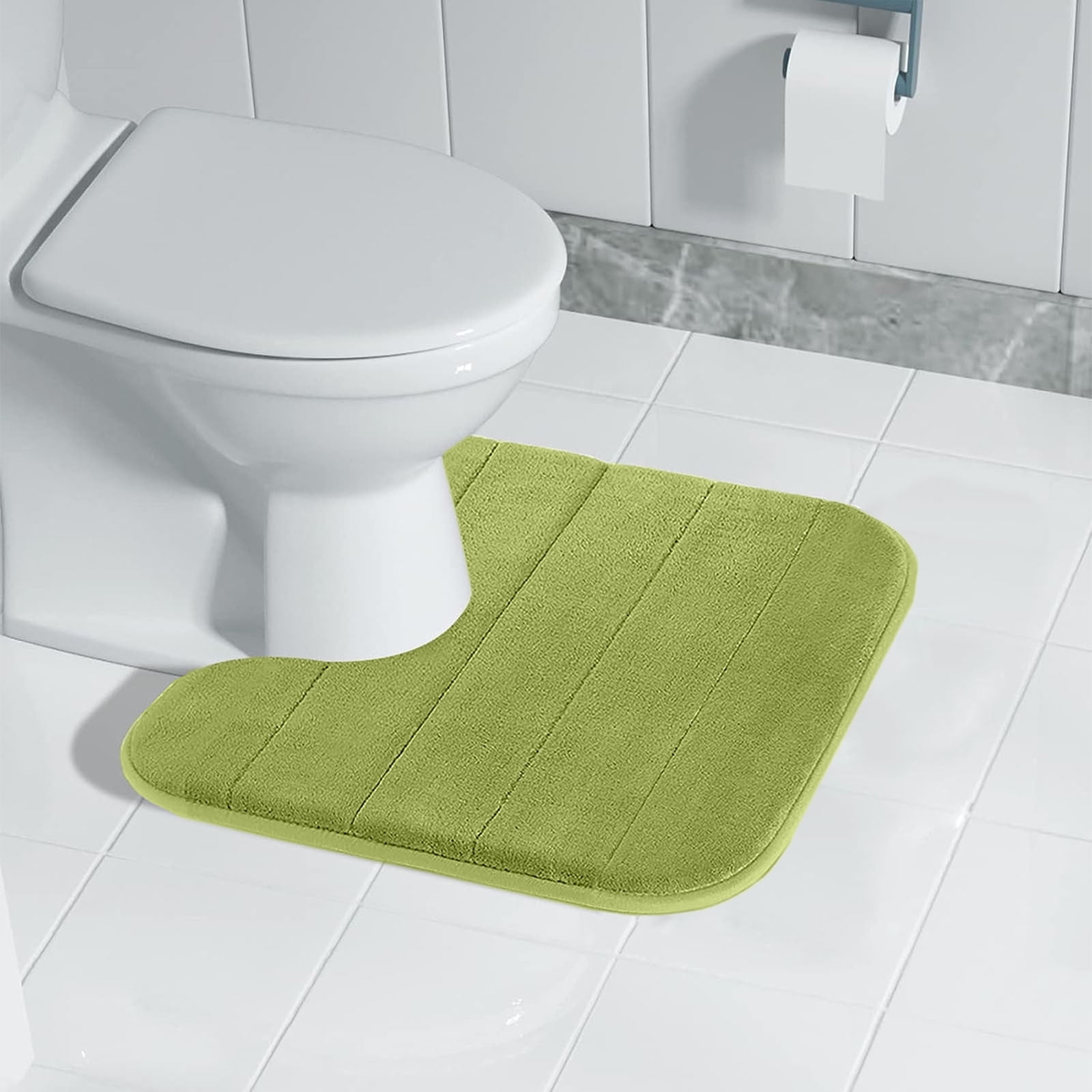PALIFEUR Memory Foam Toilet Rug, Non-Slip Bathroom Rugs, Toilet Rugs U Shaped Washable, Commode Contour Rug, Soft Comfortable Super Water Absorption #1_Green - Image 5