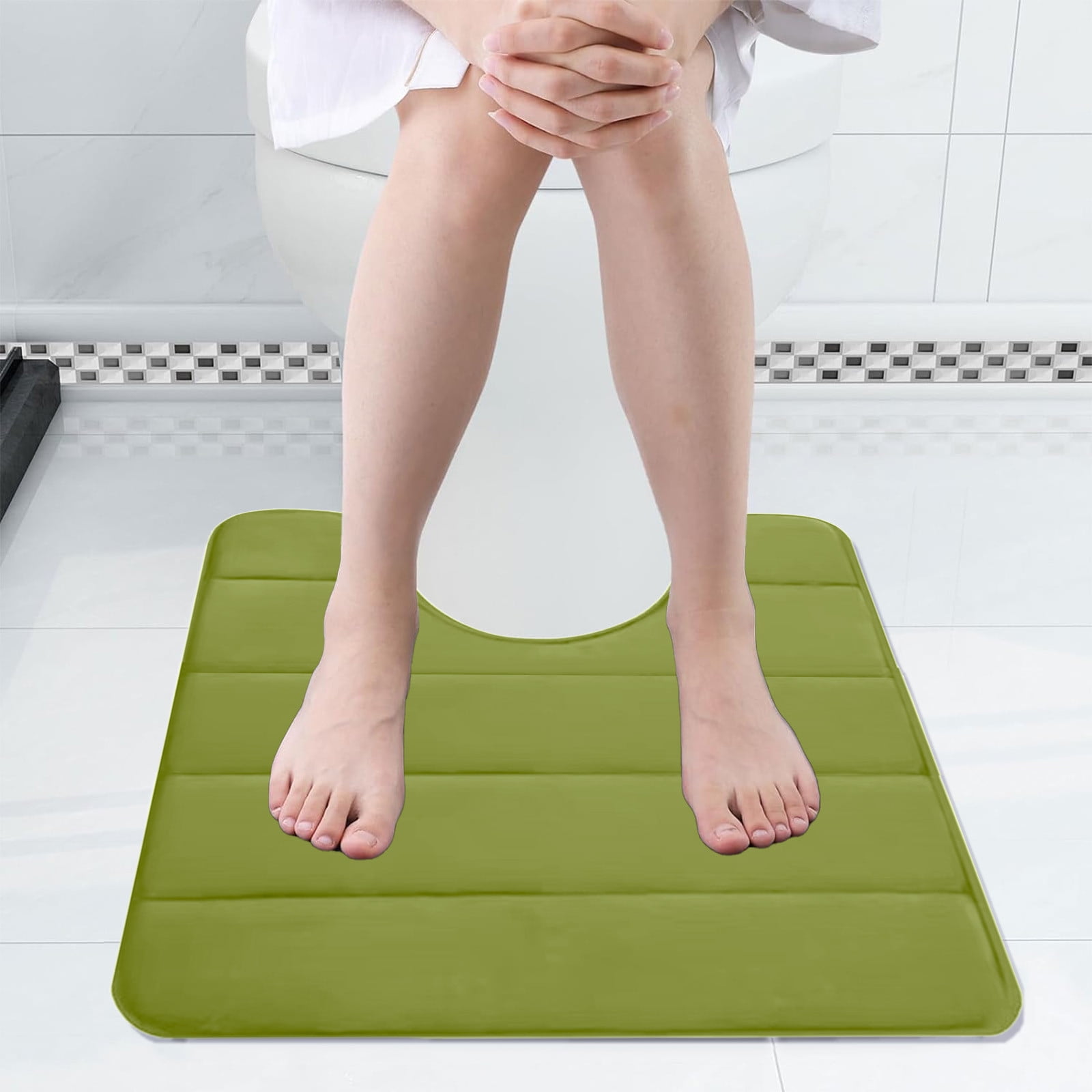 PALIFEUR Memory Foam Toilet Rug, Non-Slip Bathroom Rugs, Toilet Rugs U Shaped Washable, Commode Contour Rug, Soft Comfortable Super Water Absorption #1_Green - Image 6