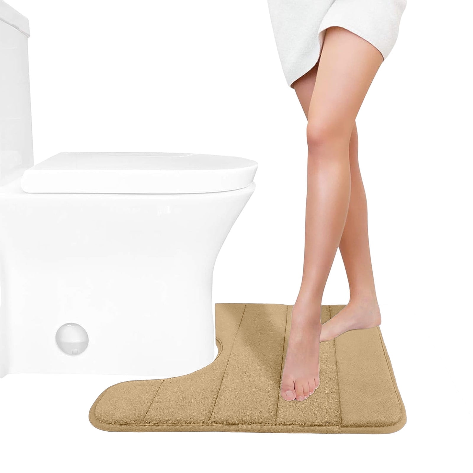 PALIFEUR Memory Foam Toilet Rug, Non-Slip Bathroom Rugs, Toilet Rugs U Shaped Washable, Commode Contour Rug, Soft Comfortable Super Water Absorption #1_Khaki - Image 4