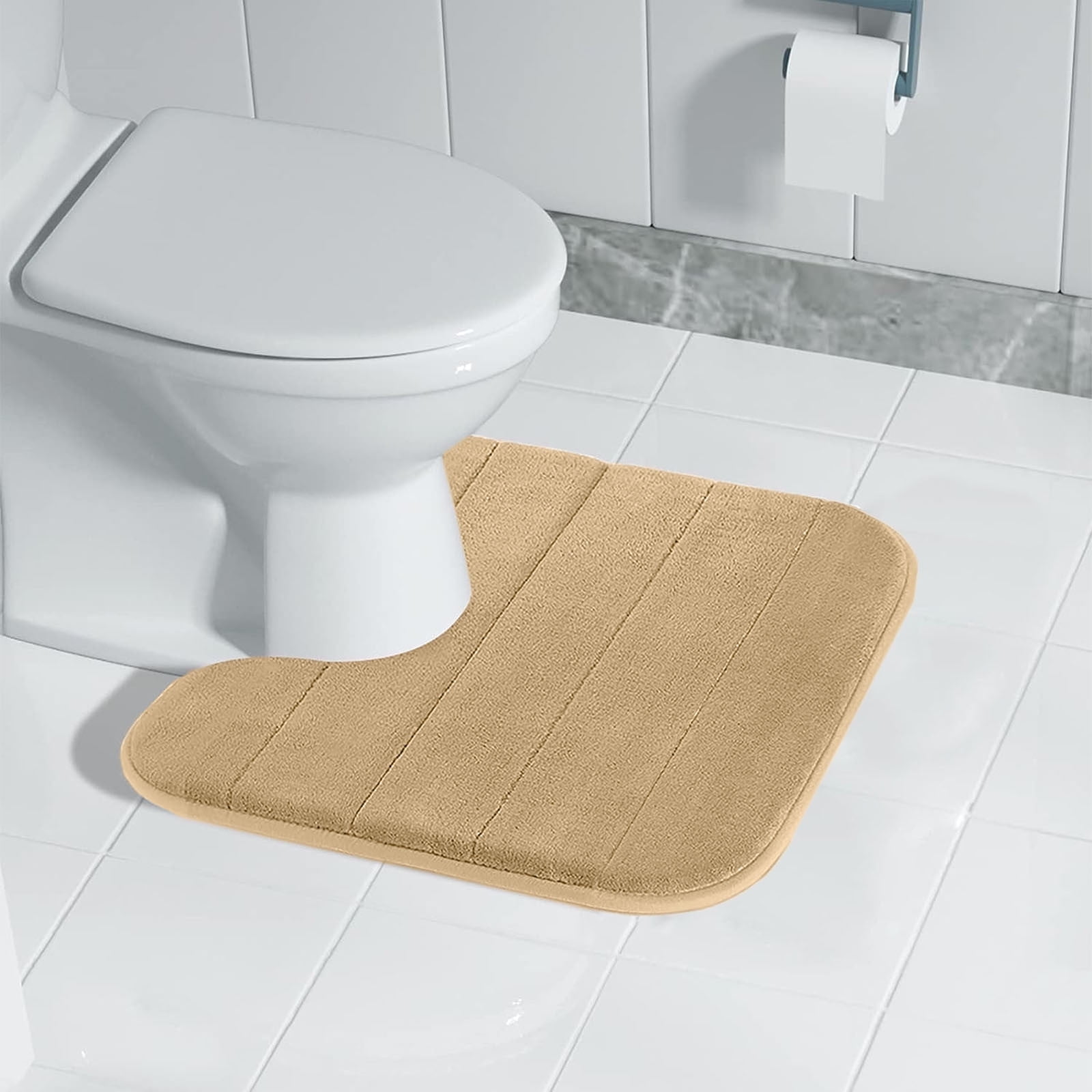 PALIFEUR Memory Foam Toilet Rug, Non-Slip Bathroom Rugs, Toilet Rugs U Shaped Washable, Commode Contour Rug, Soft Comfortable Super Water Absorption #1_Khaki - Image 5