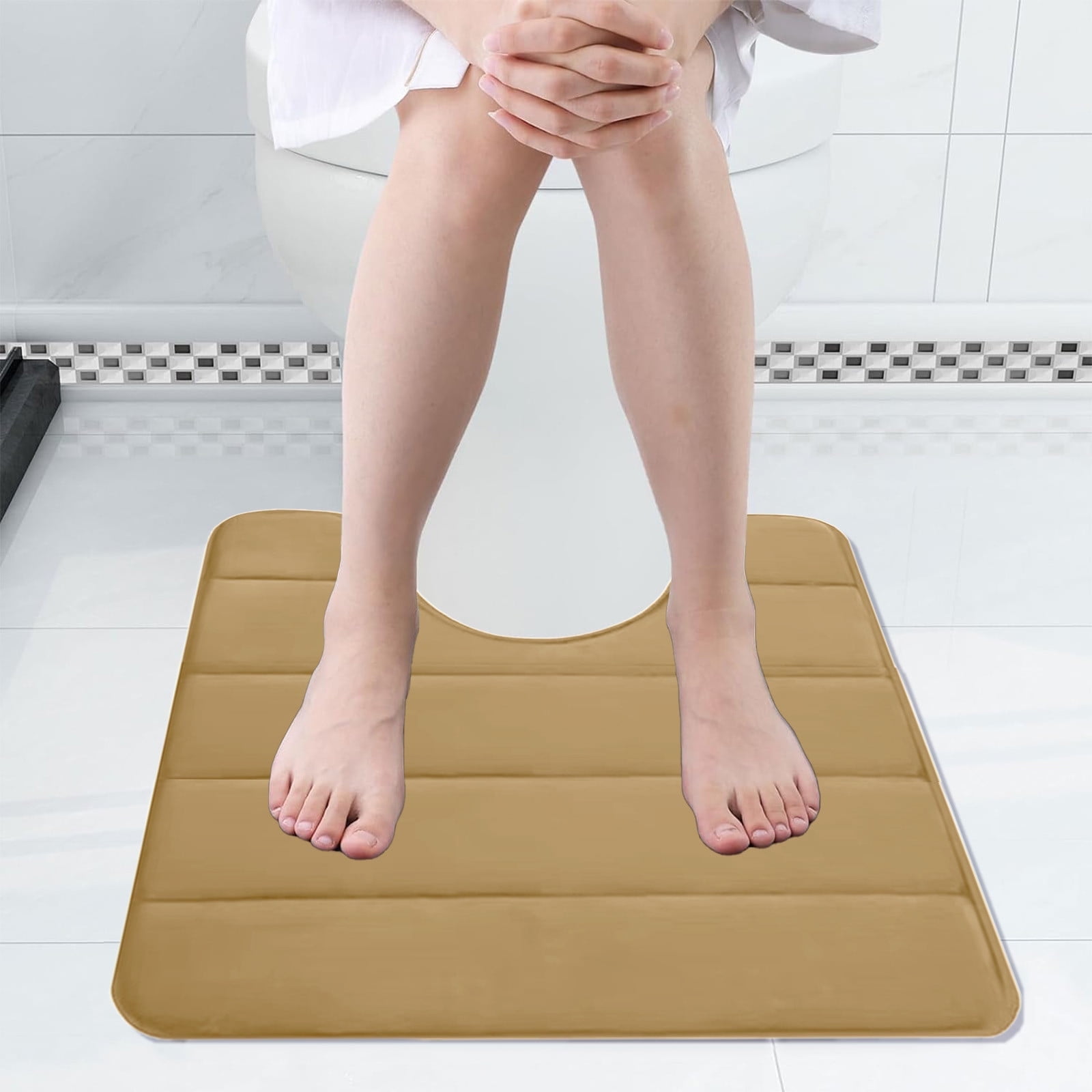 PALIFEUR Memory Foam Toilet Rug, Non-Slip Bathroom Rugs, Toilet Rugs U Shaped Washable, Commode Contour Rug, Soft Comfortable Super Water Absorption #1_Khaki - Image 6